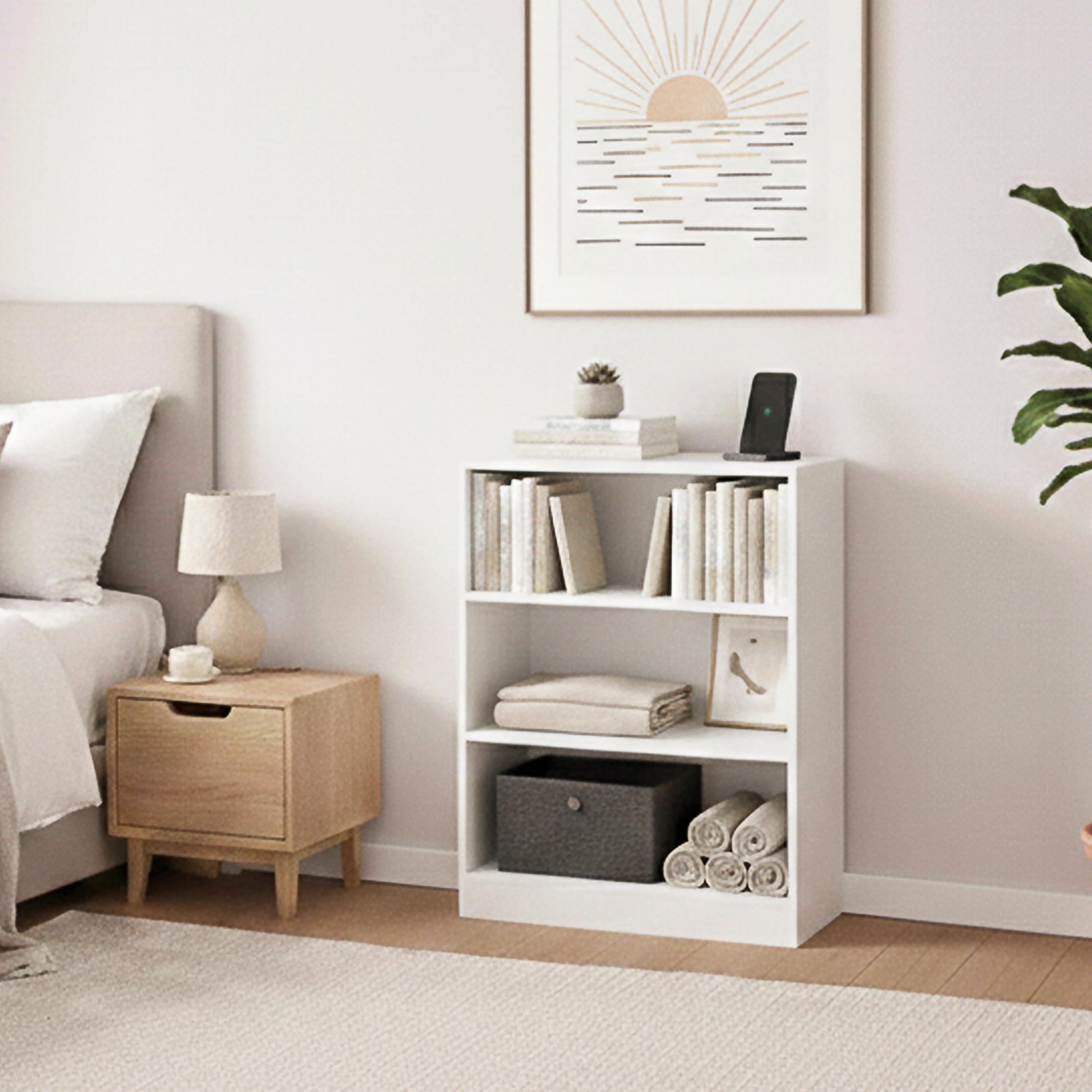 Vida Designs Cambridge 3 Ripiano Low Libreria, Moderno Space-Saving Mobile contenitore for Soggiorno, Camera da letto or Ufficio, Autoportante Design, H75xW60xD24cm (Bianco)