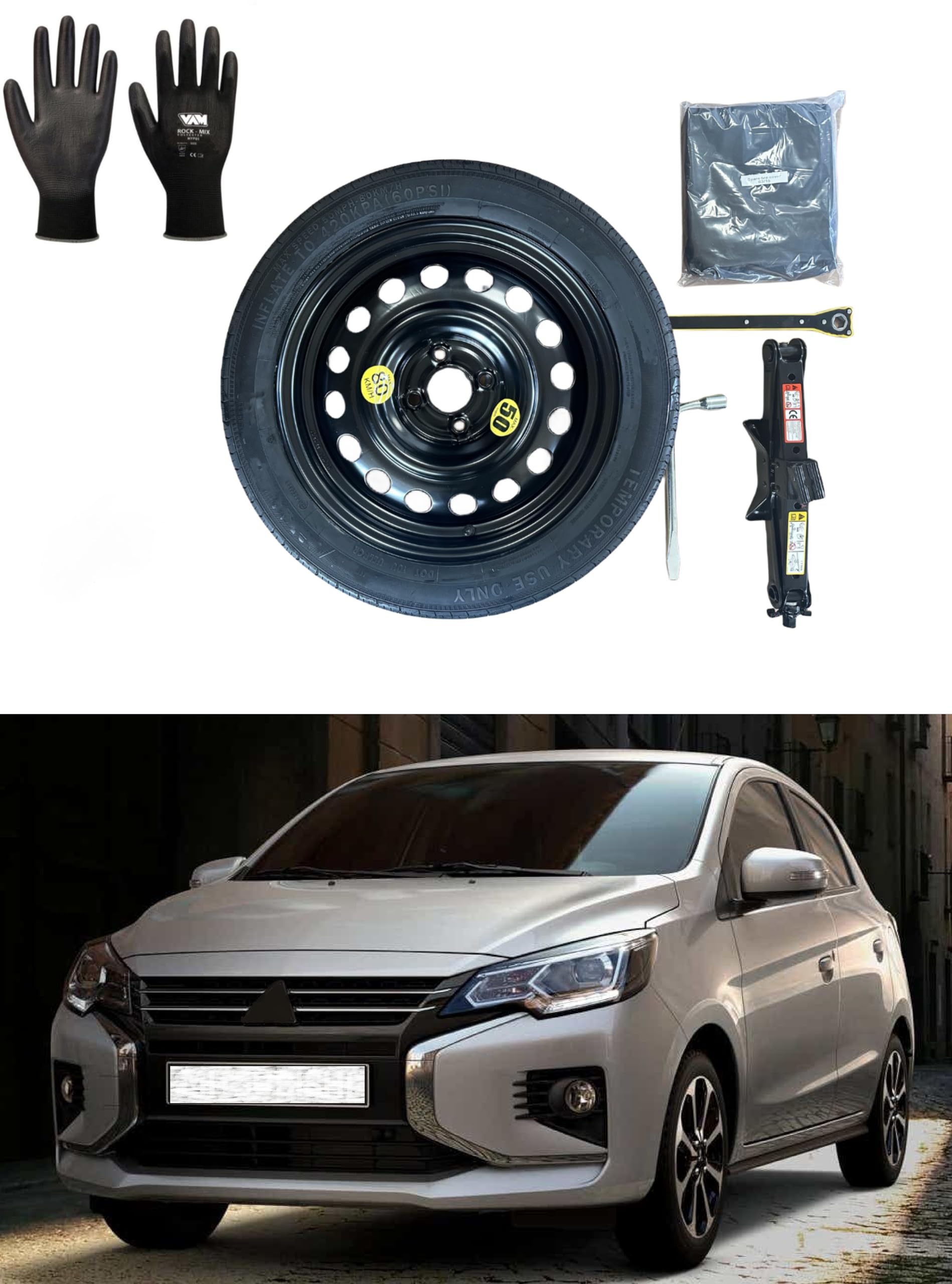 image.title Ersatzrad-Set, , cm (5 Zoll), kompatibel mit Mitsubishi Space Star mit  Wagenheber, Schlüssel, Handschuhe und Tasche : Amazon.de: Auto & Motorrad Mitsubishi Mirage Reifenwechsel Werkzeug