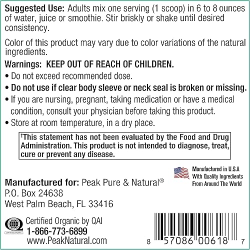 Miniatura 3 de Peak Pure & Natural Peak Greens apoya el equilibrio del pH y la alcalinidad | Polvo de bebida verde superalimento | Mezcla de hierba fermentada,