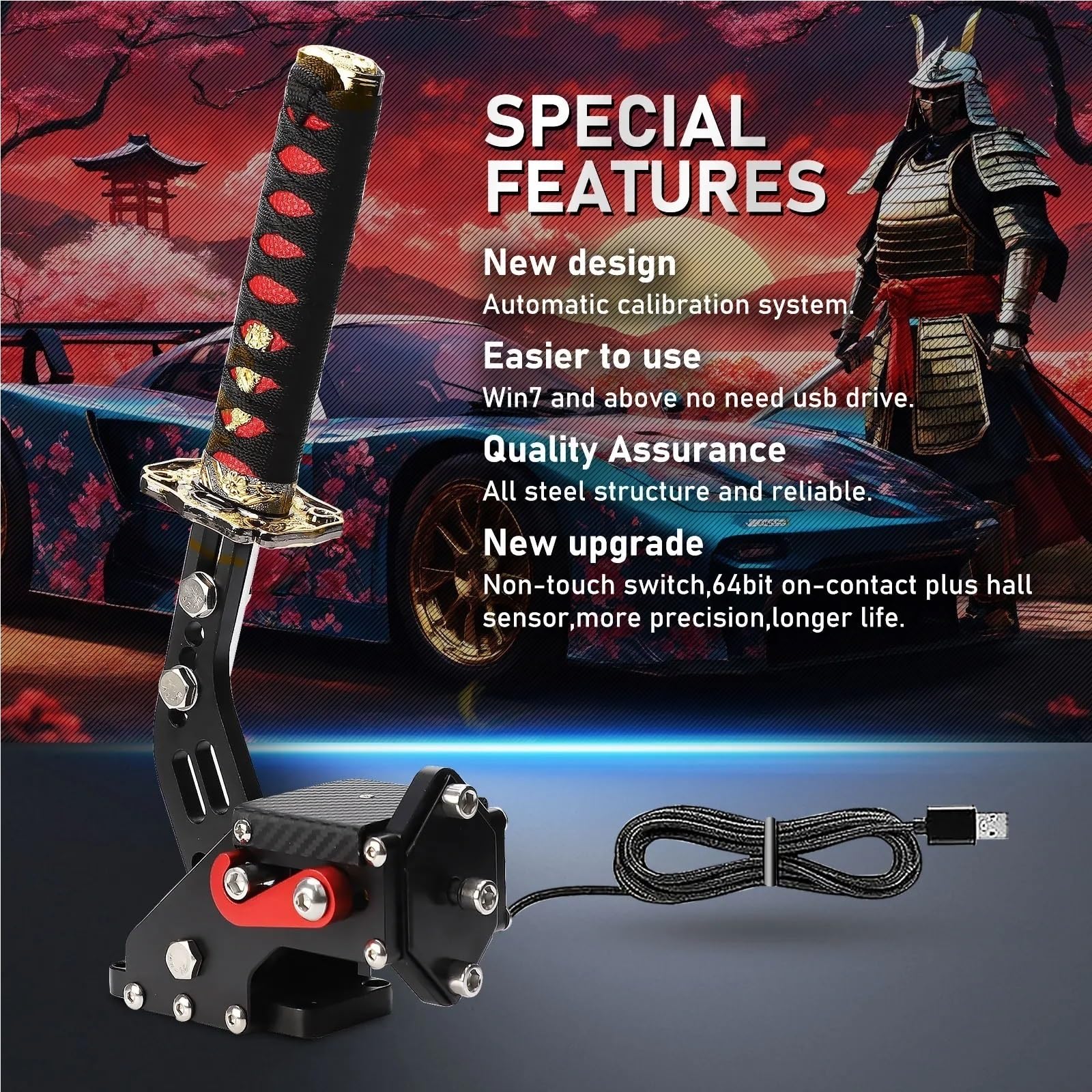 dźwignią zmiany biegów 15CM PC-USB Katana Handbrake Square Plate Samurai Sword Peripheral PC SIM Racing Game dla G25/27/29 T300 T500