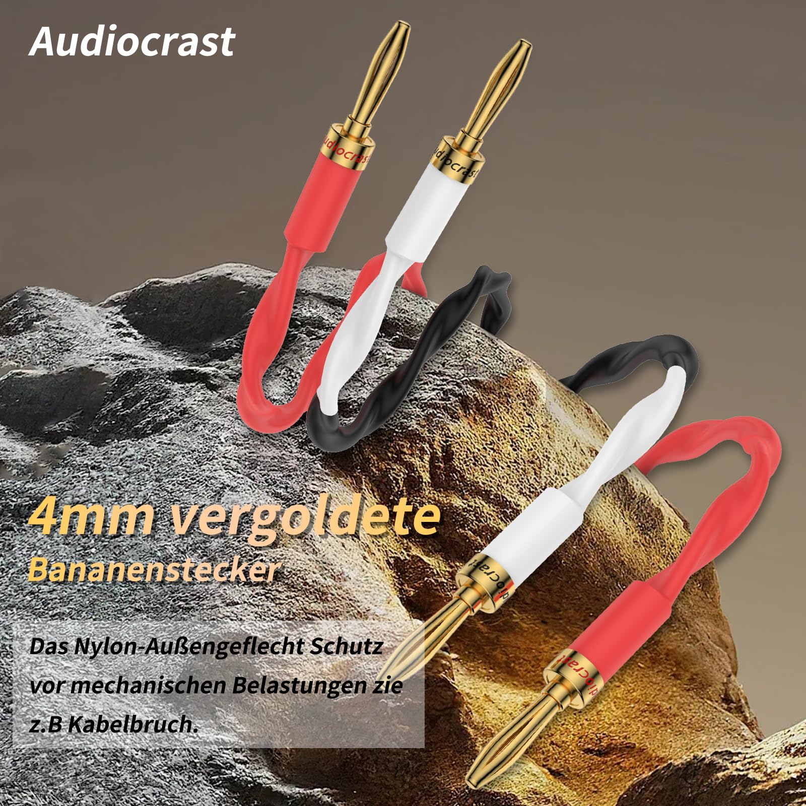 High End kabel głośnikowy HiFi - miedź beztlenowa, 4 x 2,81 mm² (15 AWG), mosiądz pozłacany wtyk bananowy (1 para) - 2,5 m / 8,2 FT