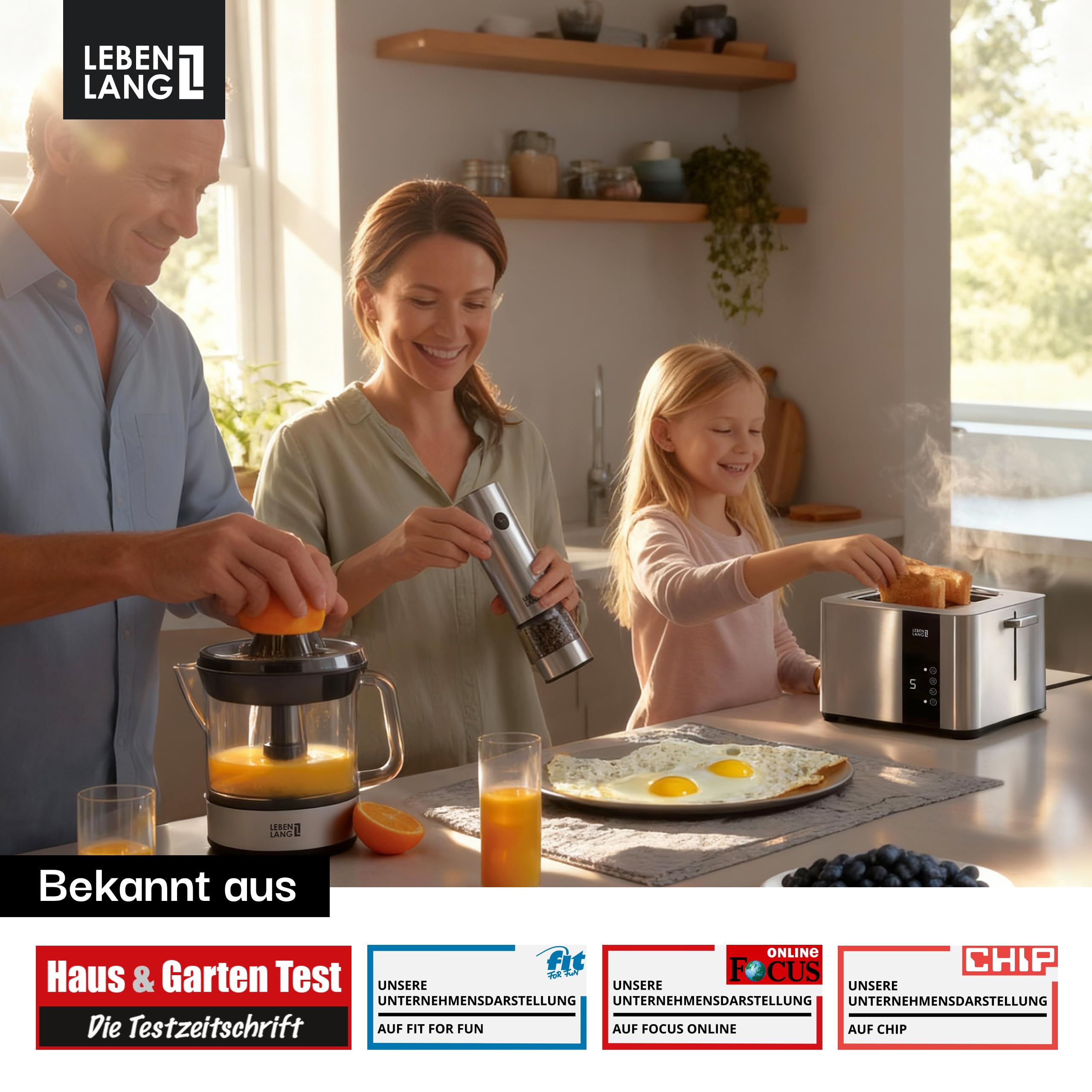 LEBENLANG Edelstahl Toaster mit Brötchenaufsatz 2 Scheiben - Touchscreen LED Display & 7 Stufen I 850W 2er Toster mit Display I Für Küche Haushalt & Camping Campingtoaster I Bread Toasters