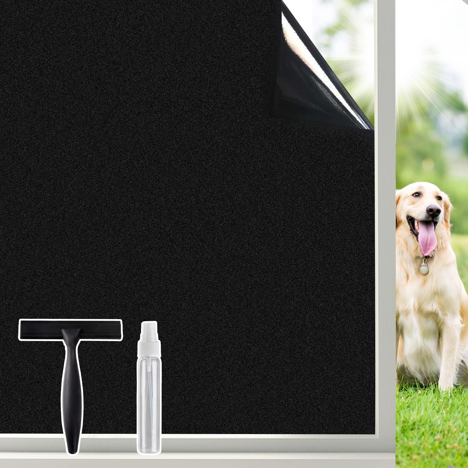 Lifetree Blackout Window Film 100% Light Blocking Total Privacy Non-Adhesive Glass Film Room Darkening/No Glue/Reduce Heat/Anti UV for Baby Room Day Sleeping (Black, 75 * 200cm)