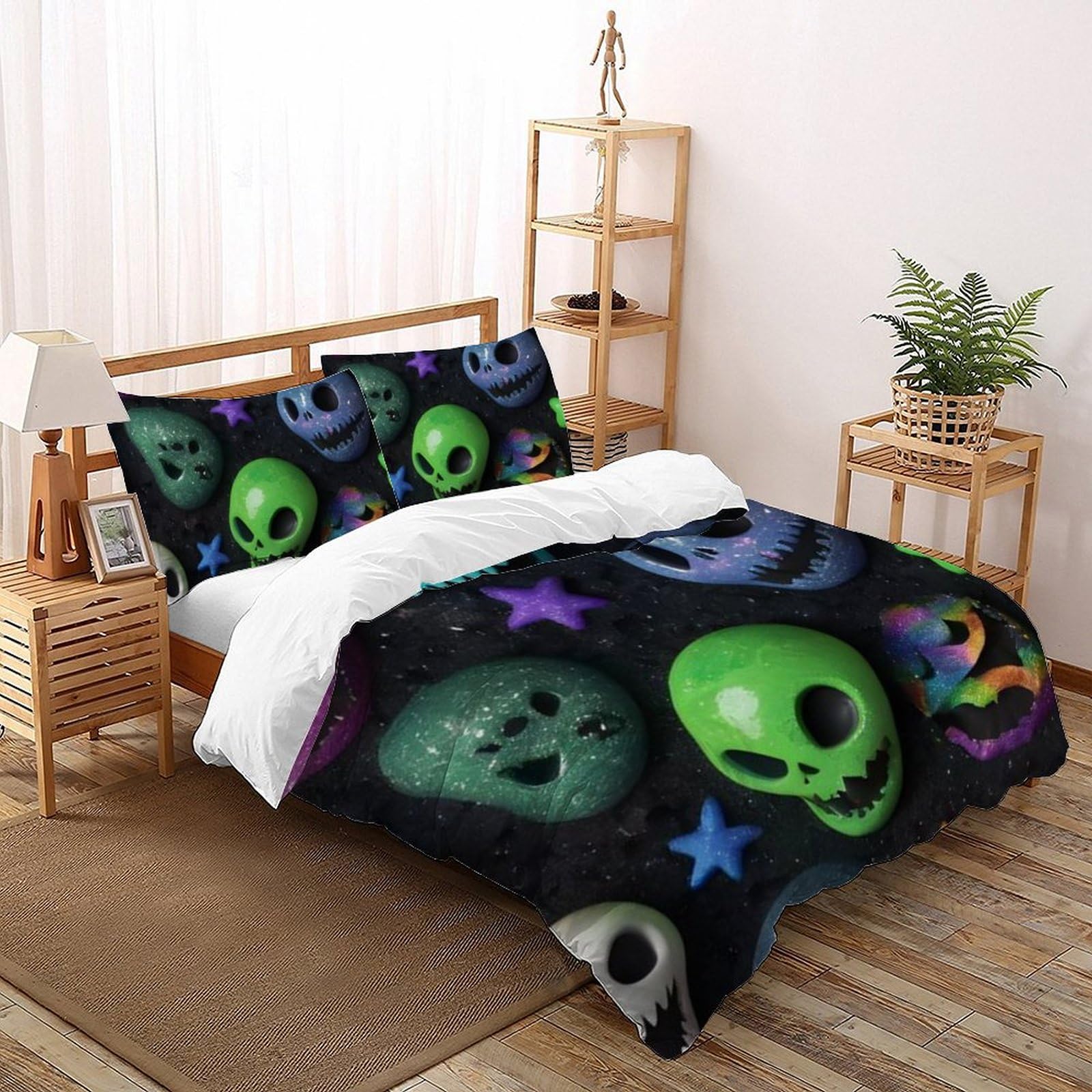 Housse de couette crâne coloré microfibre anti-plis pour lit king
