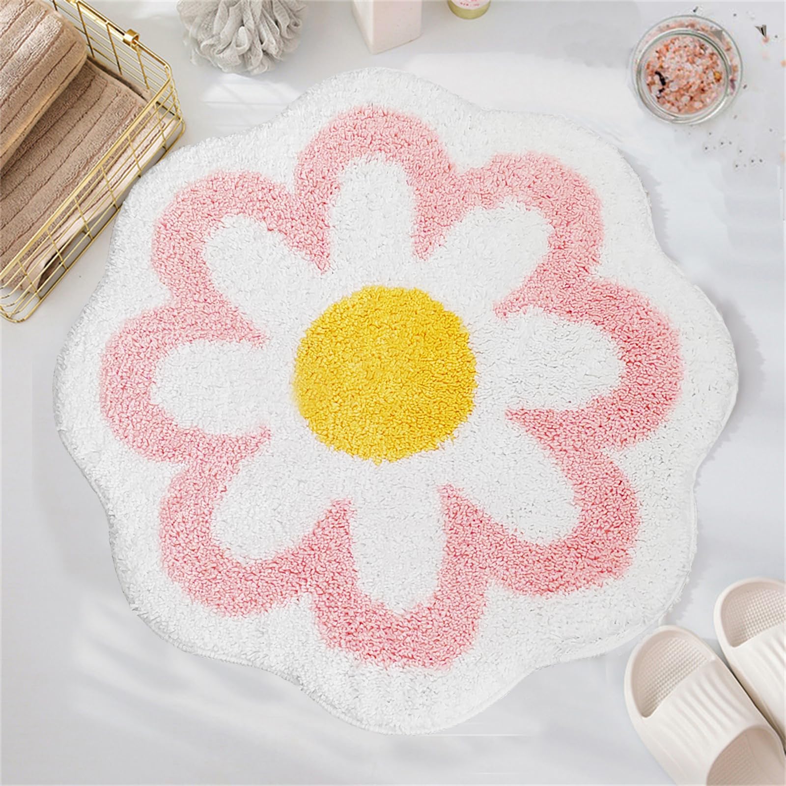 YRXRUS Flower Bath Mat, Light Pink Bathroom Rug, Beauty Bath Mats, Ultra Soft Microfiber Bath Rug, Machine Washable Flower Rug, Shower Bathtub Mat