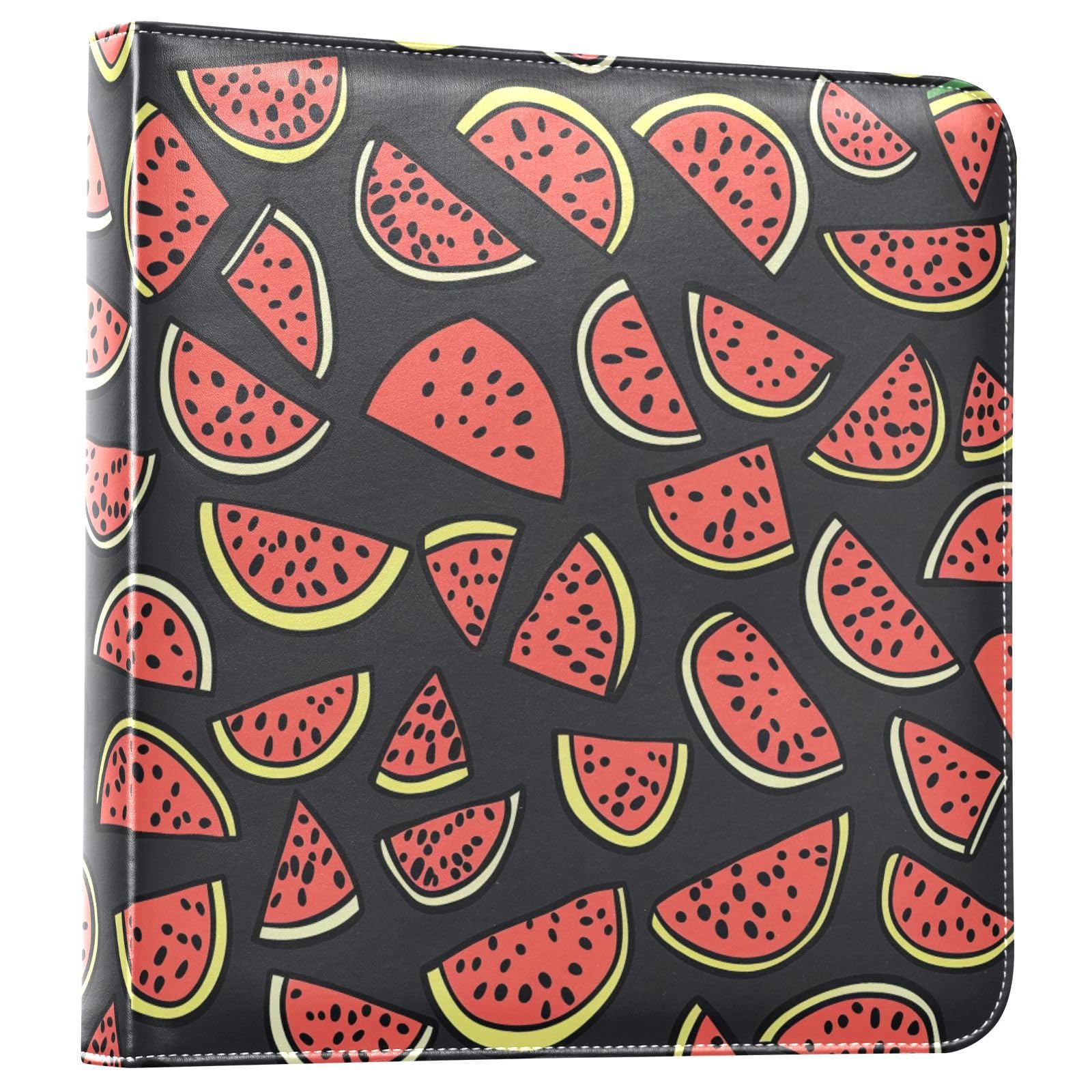 JIPONI Watermelon Cubes on Black Large Photo Album, DIY Leather Cover Scrapbook Albums for 4x6 5x7 6x8 Pictures, Self Adhesive Memory Book for Wedding, Baby, Family