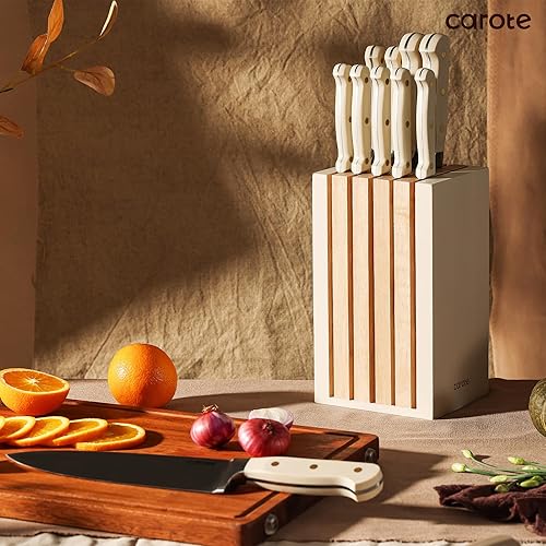 Miniatura 7 de CAROTE Juego de cuchillos de 11 piezas con bloque para cocina, hoja afilada de acero inoxidable, mango ergonómico triple remachado, bloque magnético