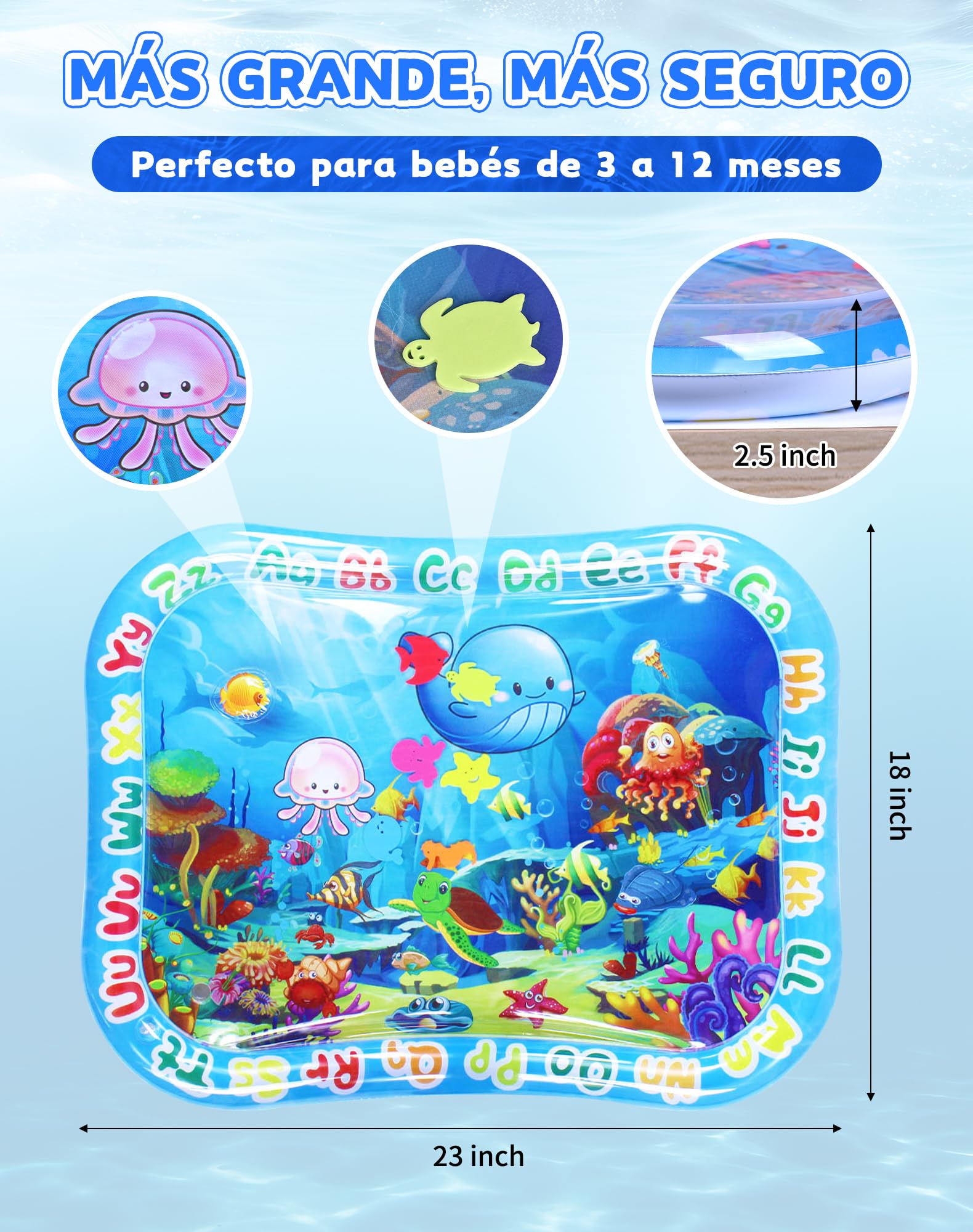 Gran Manta Agua Bebé XXL 95x76cm - Gonflable Tummy Time Mat, Tapete Sensorial Bebé para 3 6 9 12 Meses, Juguete para Bebé, Niño Pequeño y Recién Nacido