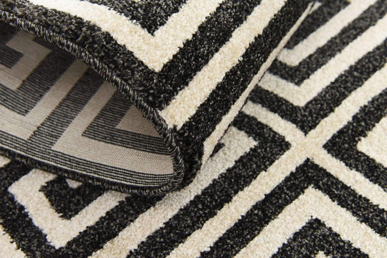 Unique Loom Athens Collection Classic Geometric Modern Border Design Area Rug (2' 0 x 6' 0 Runner, Black/ Beige)