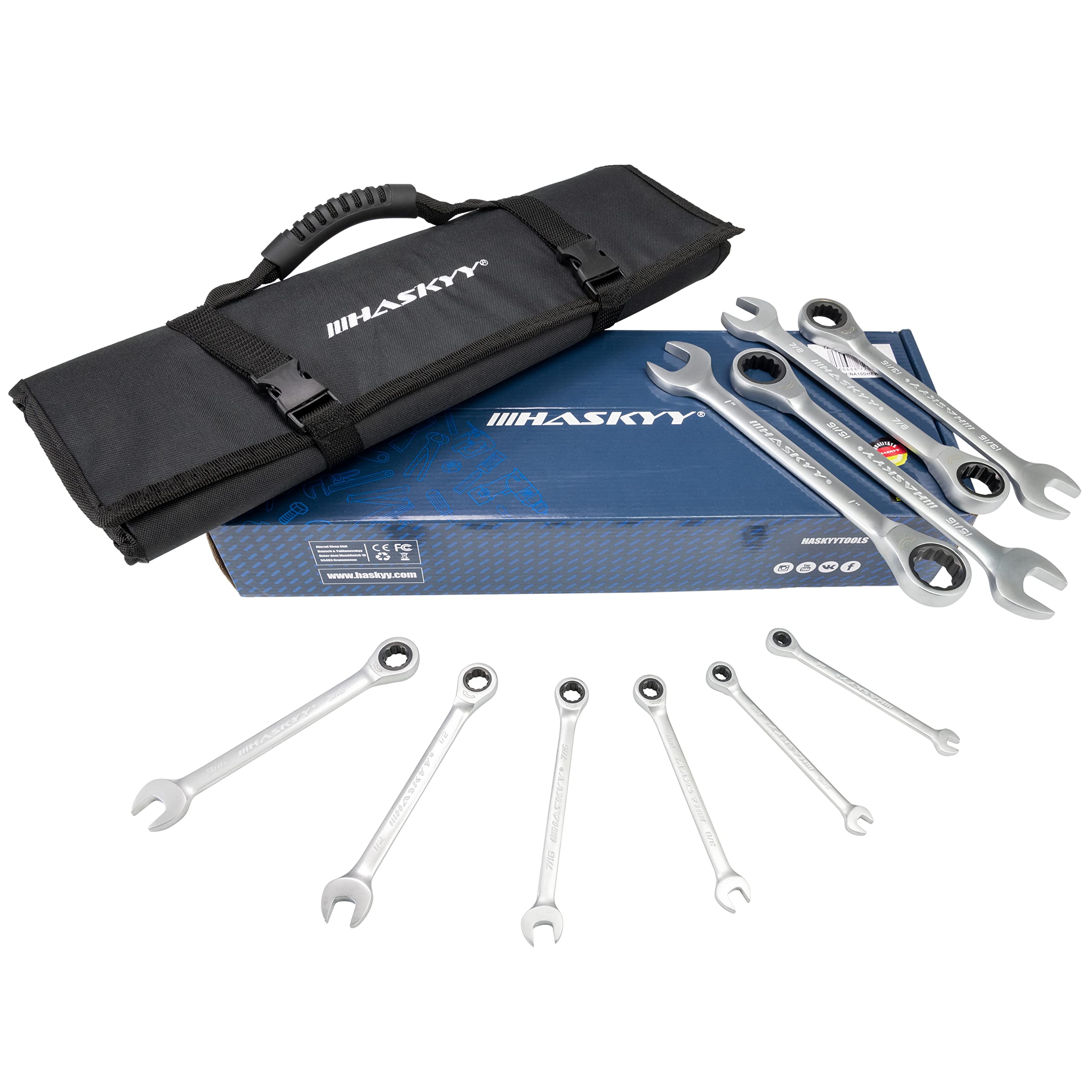 HBM 13 Delige Ring, Ratel, Steeksleutelset INCH met Carbon Foam inlay