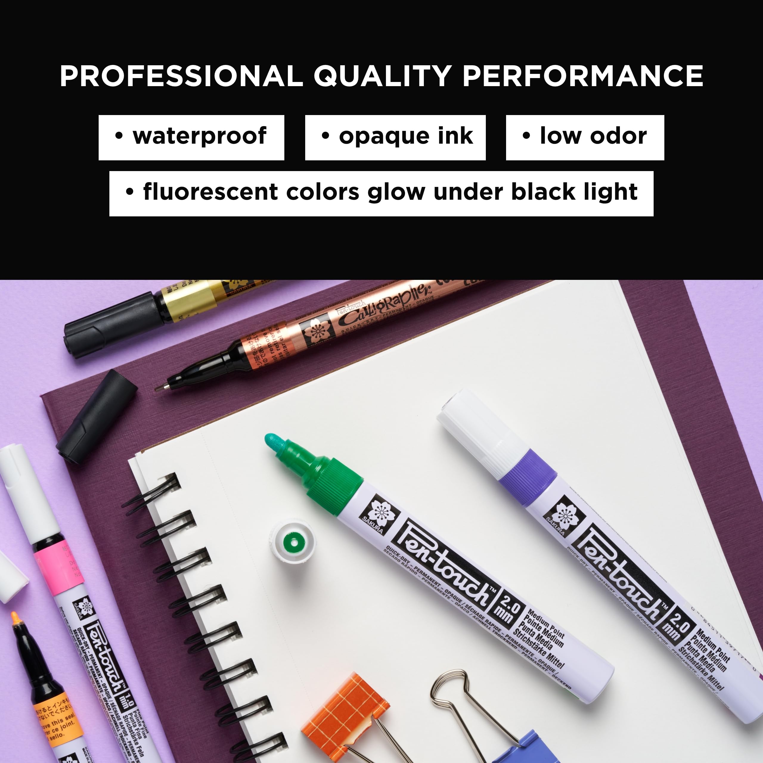 Sakura Pen-Touch Paint Markers – Fluorescent Colors, Permanent, Write On Glass, Wood, Metal & More