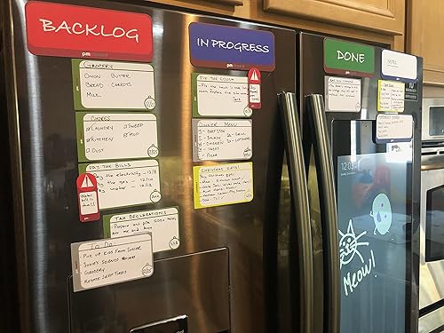 Miniatura 6 de Family Kanban - Juego completo de Kanban y Scrum para familias, tablero magnético completo, tarjetas magnéticas y accesorios, 75 piezas de juego