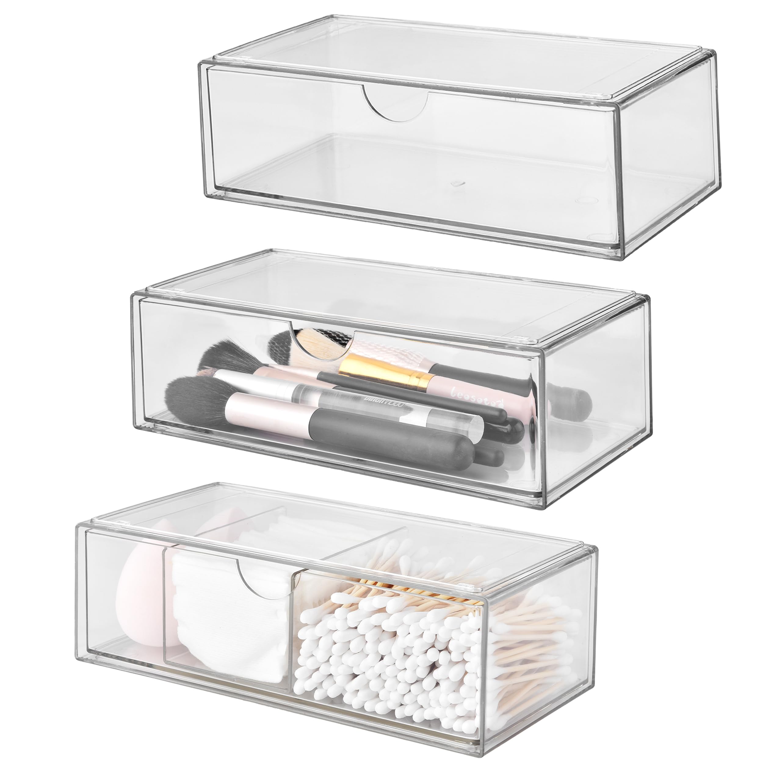 ALINK Badezimmer Organizer Mini mit Schubladen 3 Set, aus Acrylic stapelbar Transparent,für Kommode Waschtisch Badezimmer Spiegelschrank innen