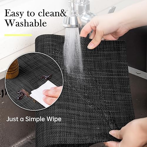 Miniatura 3 de HGMO Juego de 8 manteles individuales lavables de vinilo para interiores y exteriores para mesa de comedor, manteles de PVC duraderos (beige)