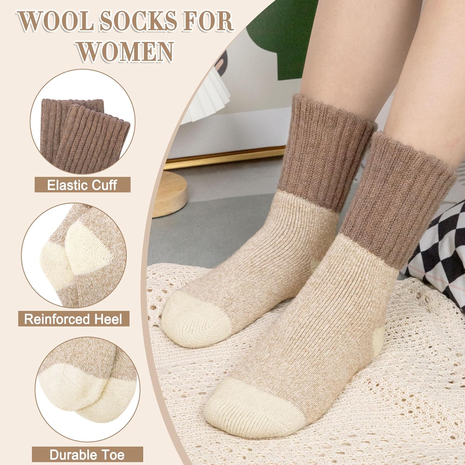 iCamter 4 Pairs Womens Wool Socks - Soft, Thick, Warm Thermal Boot Winter Socks for Gifts - Image 2