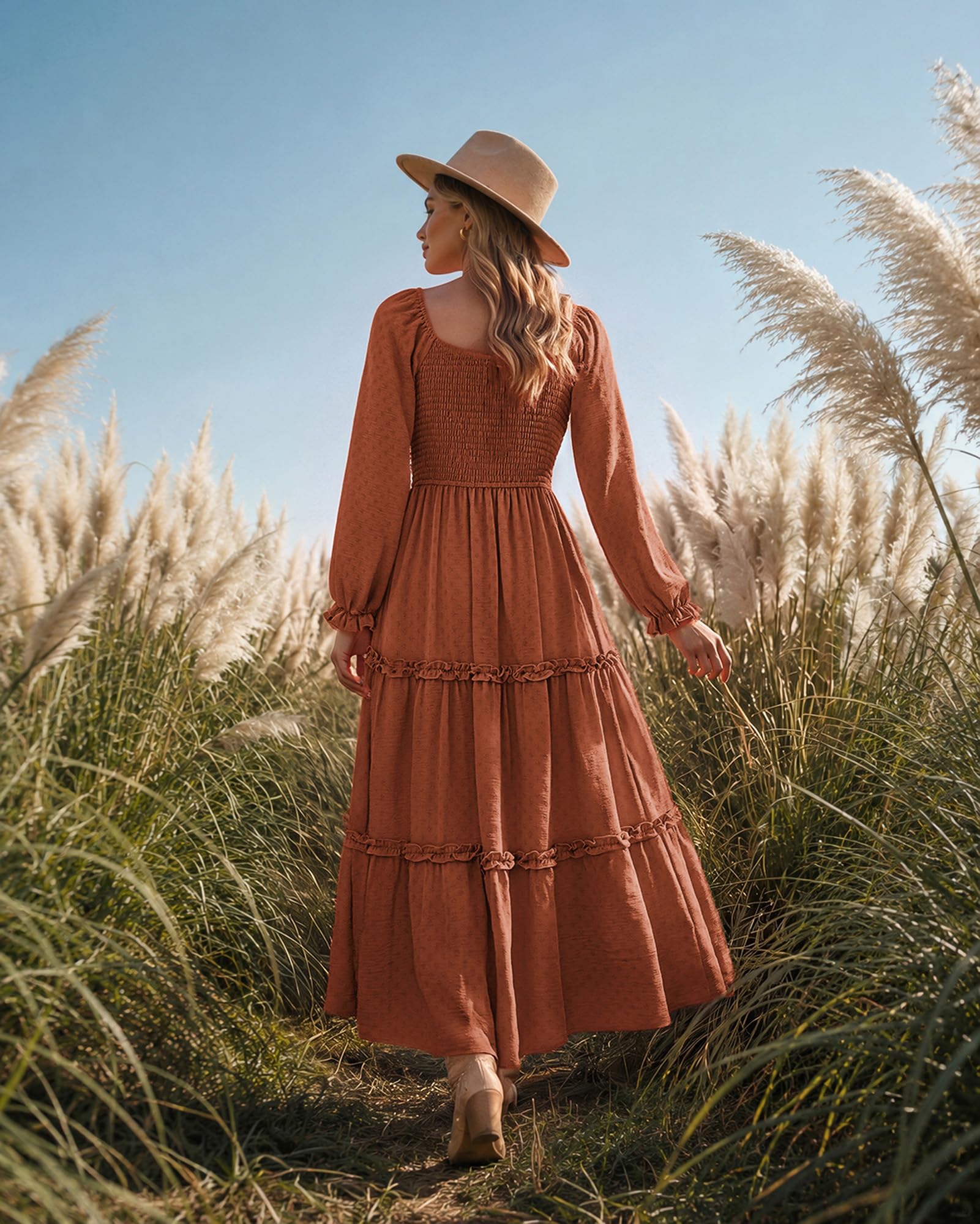 GRACE KARIN Robe longue à manches longues pour femme - Coupe trapèze - Pour l'automne