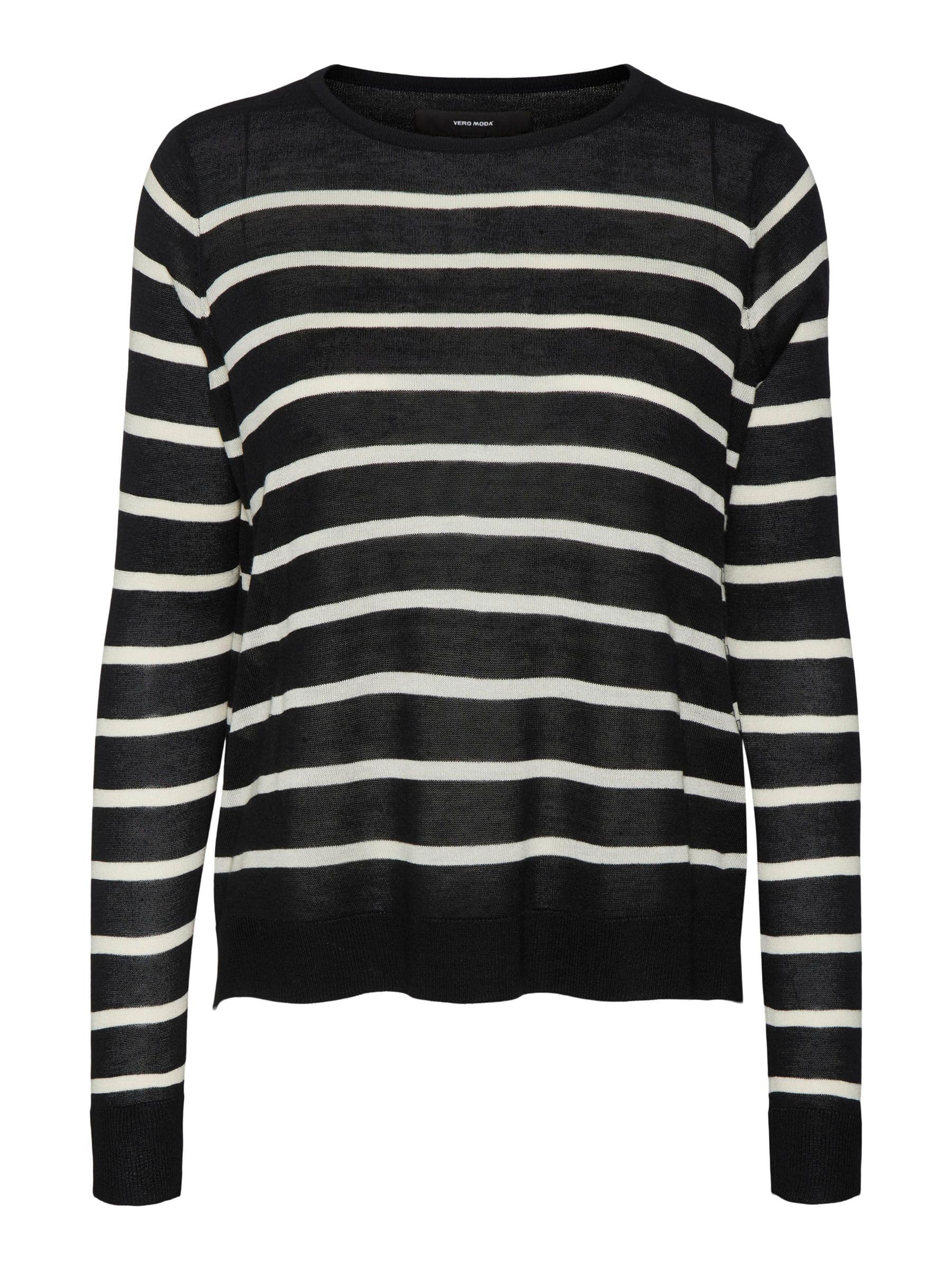 Vero Moda Breton Striped Jumper In Fine Knit Women's Black/White Striped Small