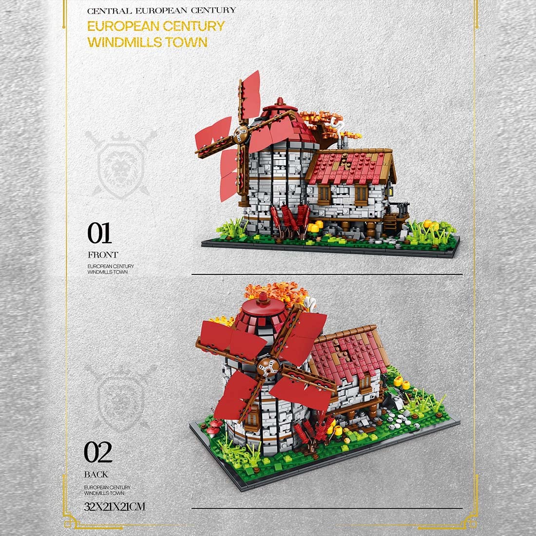 Windmühlen Klemmbausteine Set, Modular Mittelalterliche Landschaften Niederländische Windmühle MOC Architektur Bausteine, Geschenke Erwachsene und Jugendliche (2296 Teile)