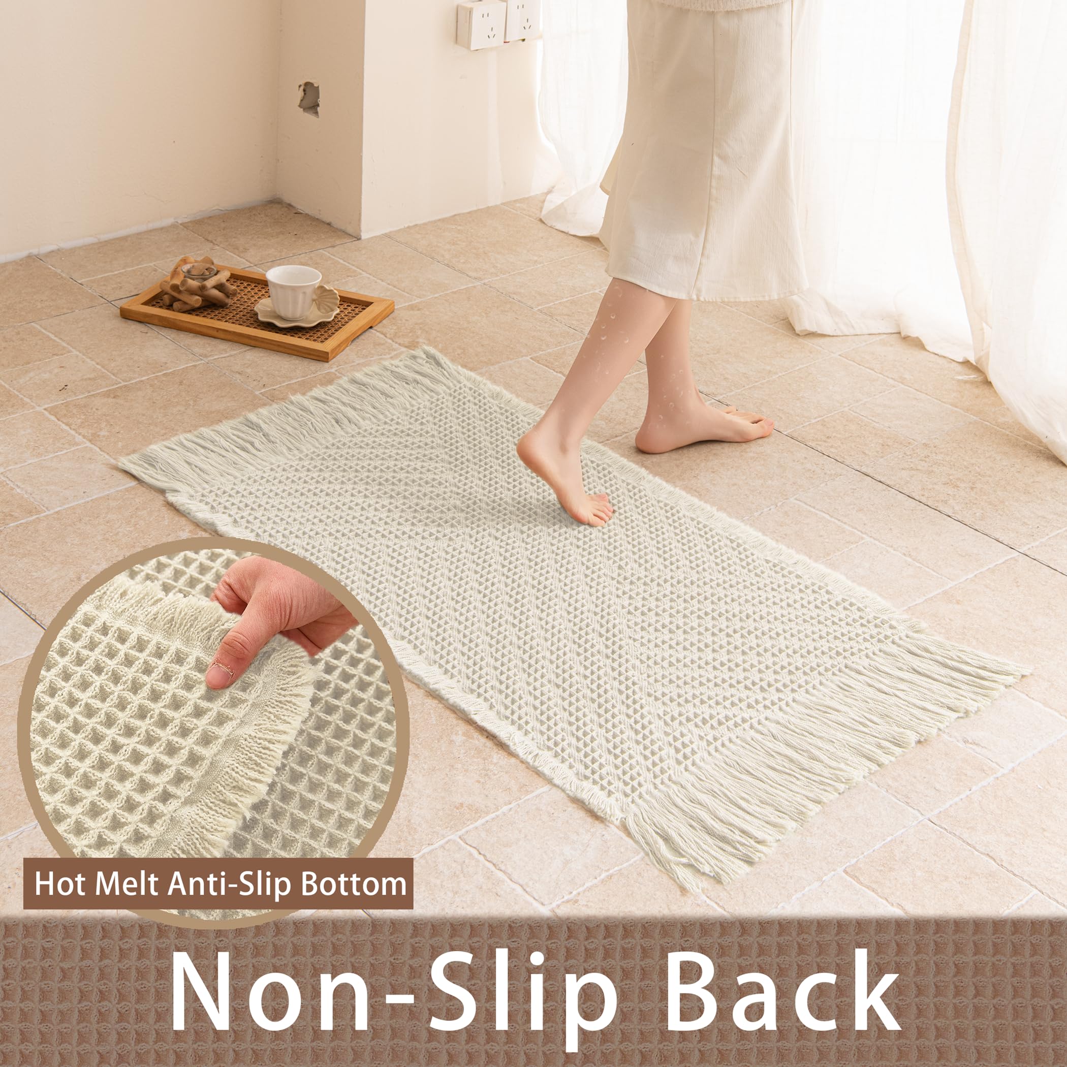 Alfombrilla de baño Antideslizante con diseño de gofre y borlas, Color