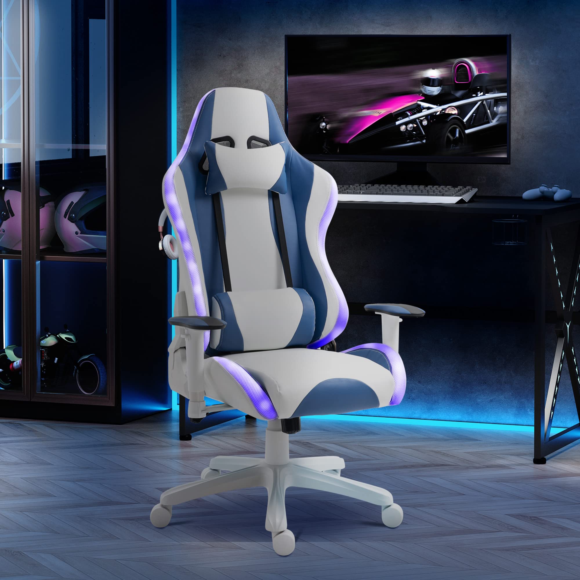 Buy Vinsetto RGB LED Light Gaming Chair, PU Leather Thick Padding High