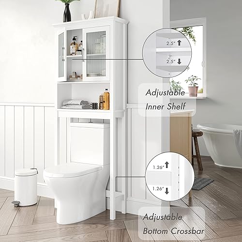 Miniatura 4 de Spirich Over The Toilet Cabinet for Bathroom Storage, Above Toilet Storage Cabinet with Moru Tempered Glass Doors, White