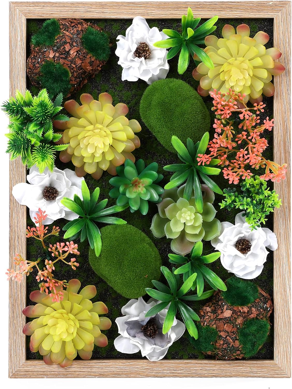 3D Artificial Succulent Floral Framed Faux Succulents Desk Plants for Table and Hanging Wall Decor for Room Decoration Background Living Outdoor(12x16 inch)