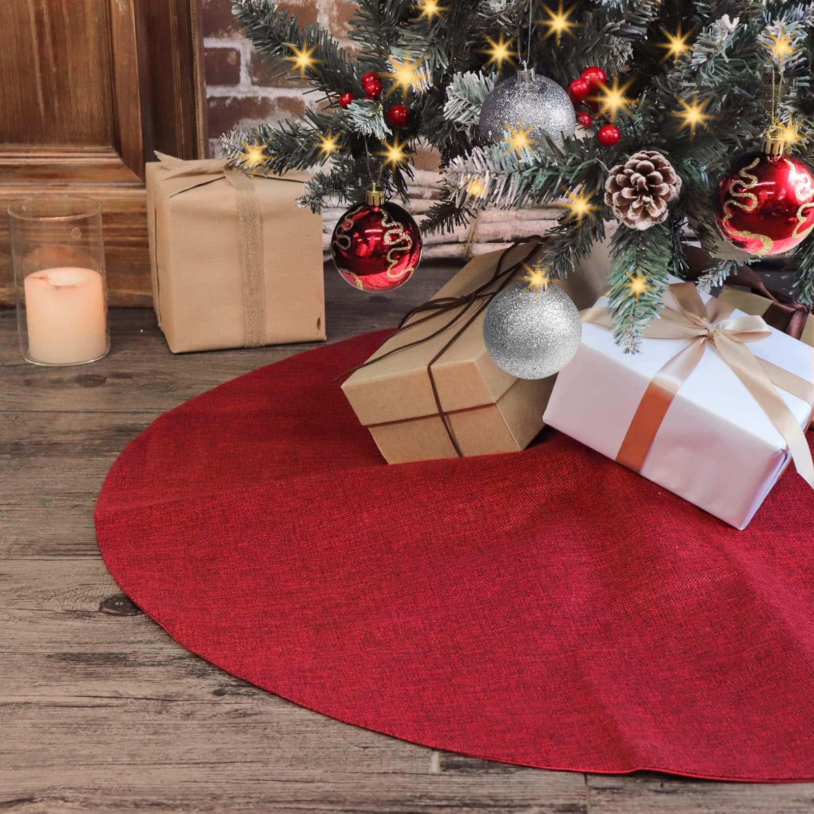 Christmas Tree Skirt,36 Inch Christmas Tree Decorations, Red Xmas Tree Skirt Mat