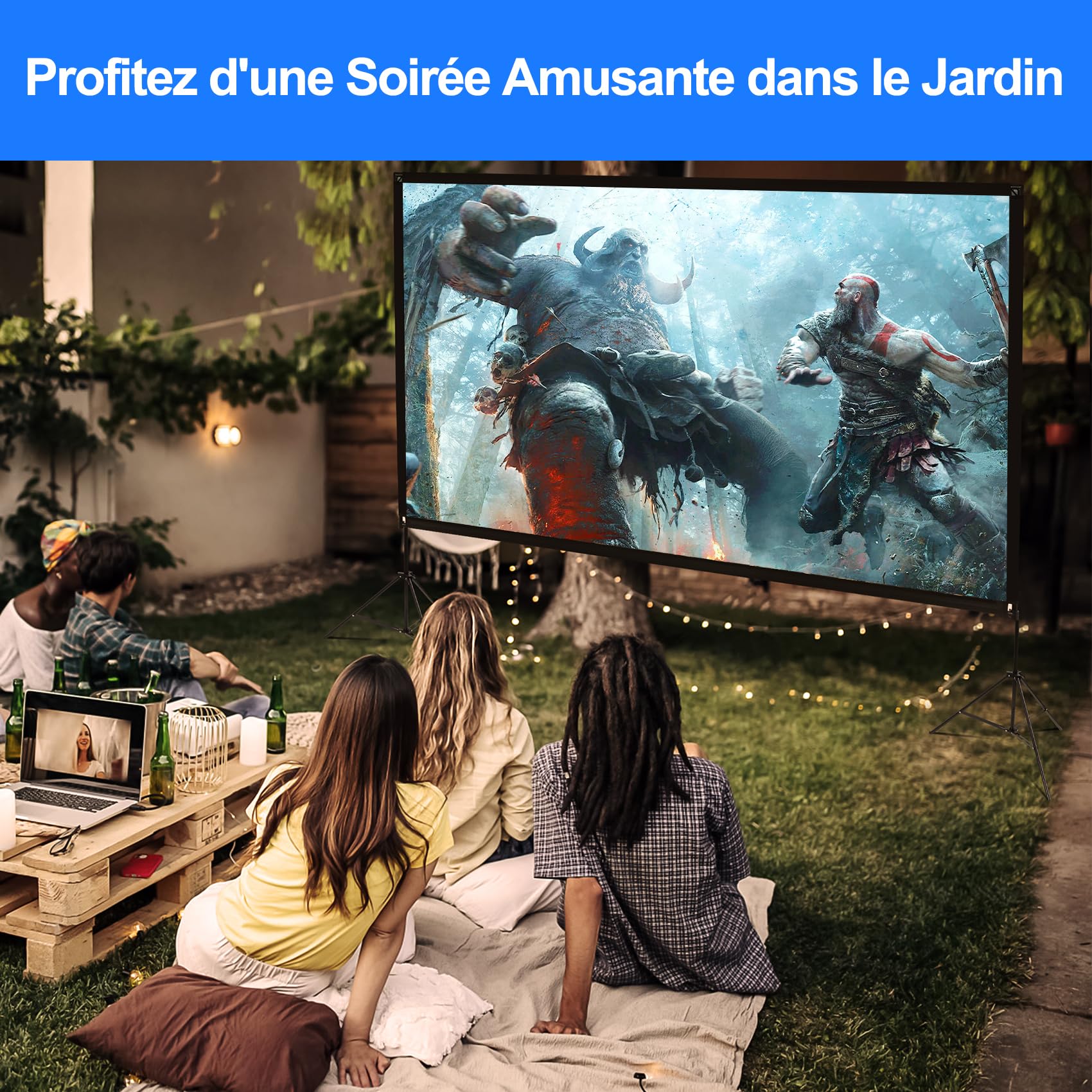 VISULAPEX Écran de Projection 120" 4K HD 16:9 Pliable sur Pied avec Sac Portatif