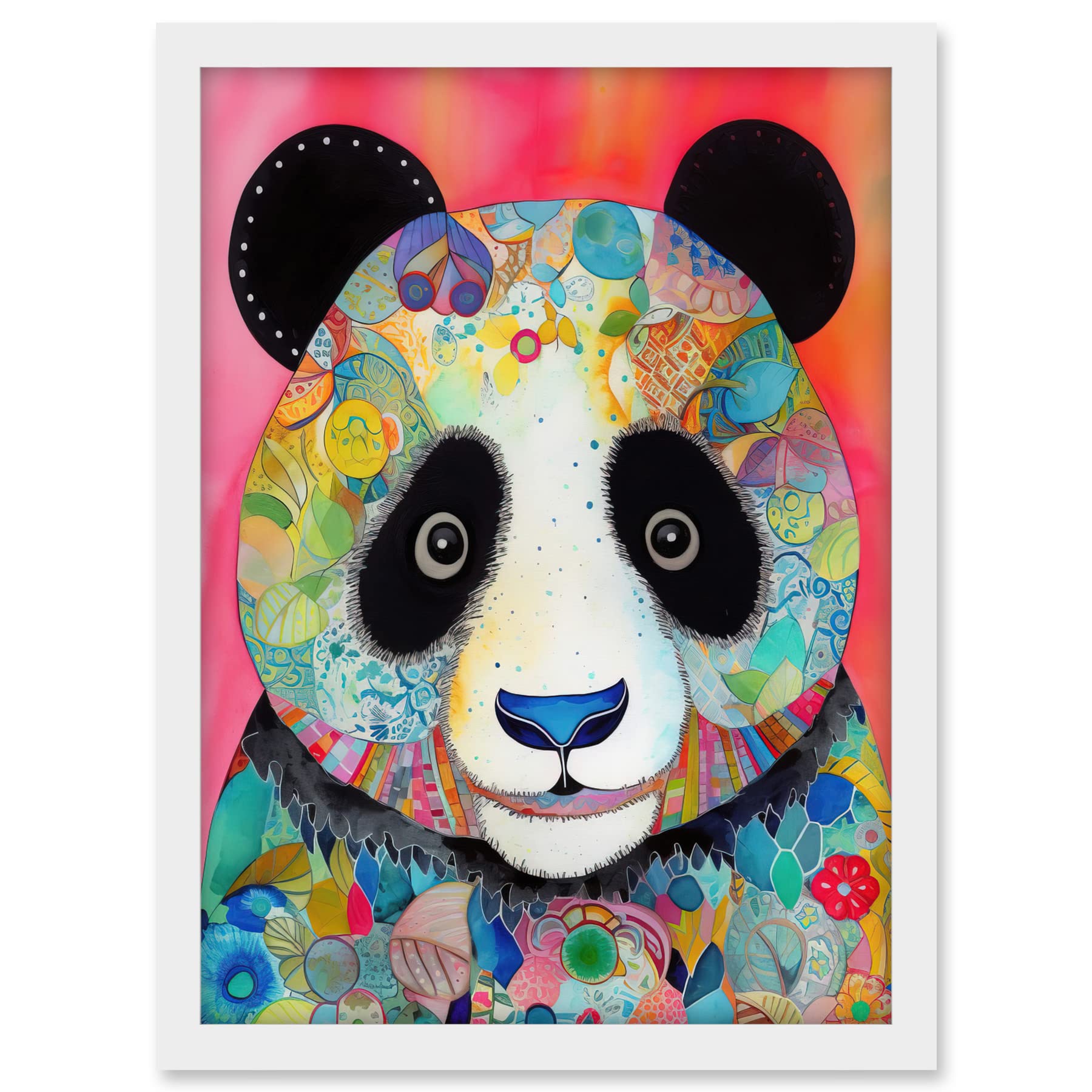 Artery8 Panda Spirit Animal Portrait Folk Art Watercolour Painting Artwork Framed A3 Wall Art Print