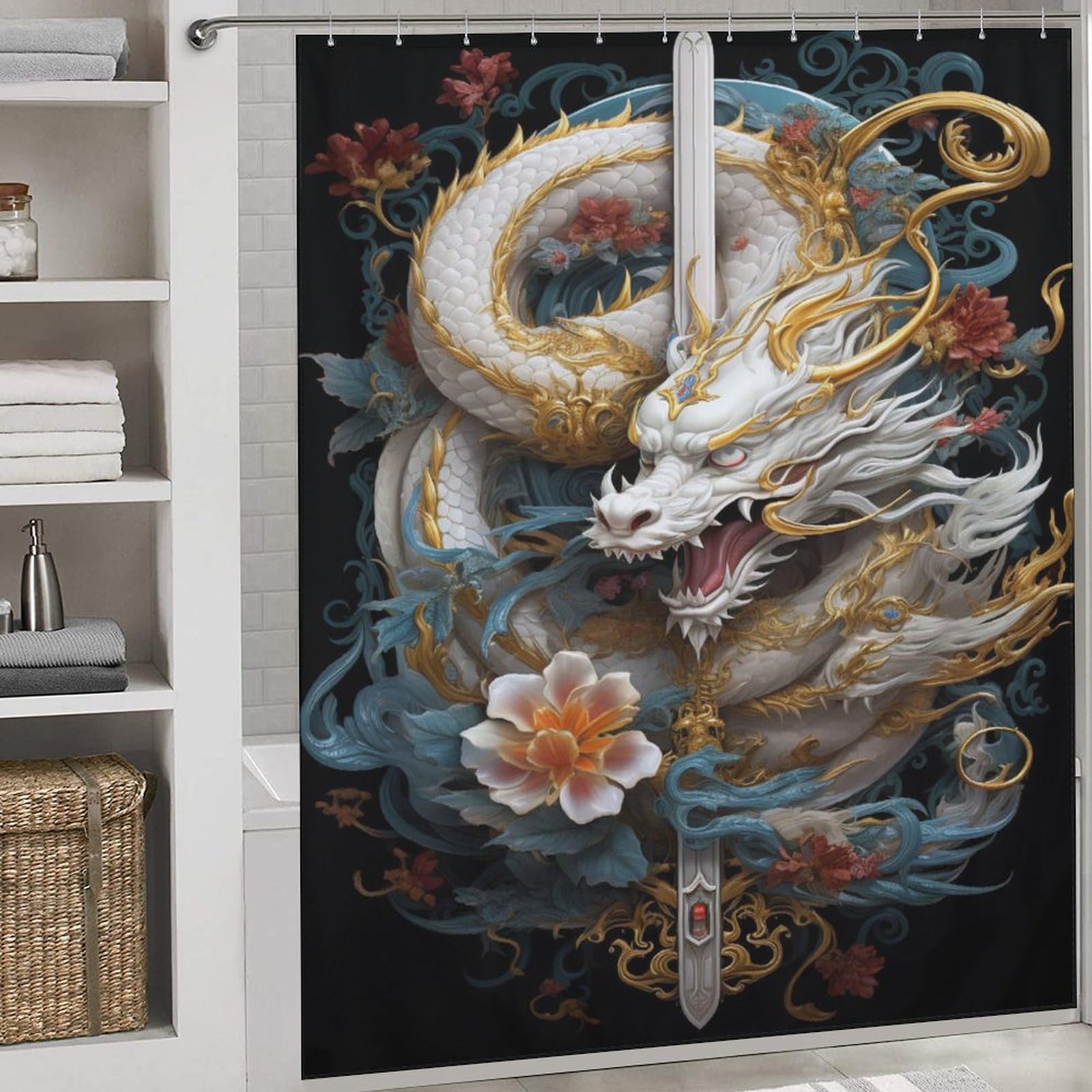 Rideau de douche dragon de qualité supérieure en tissu polyester 183x183cm