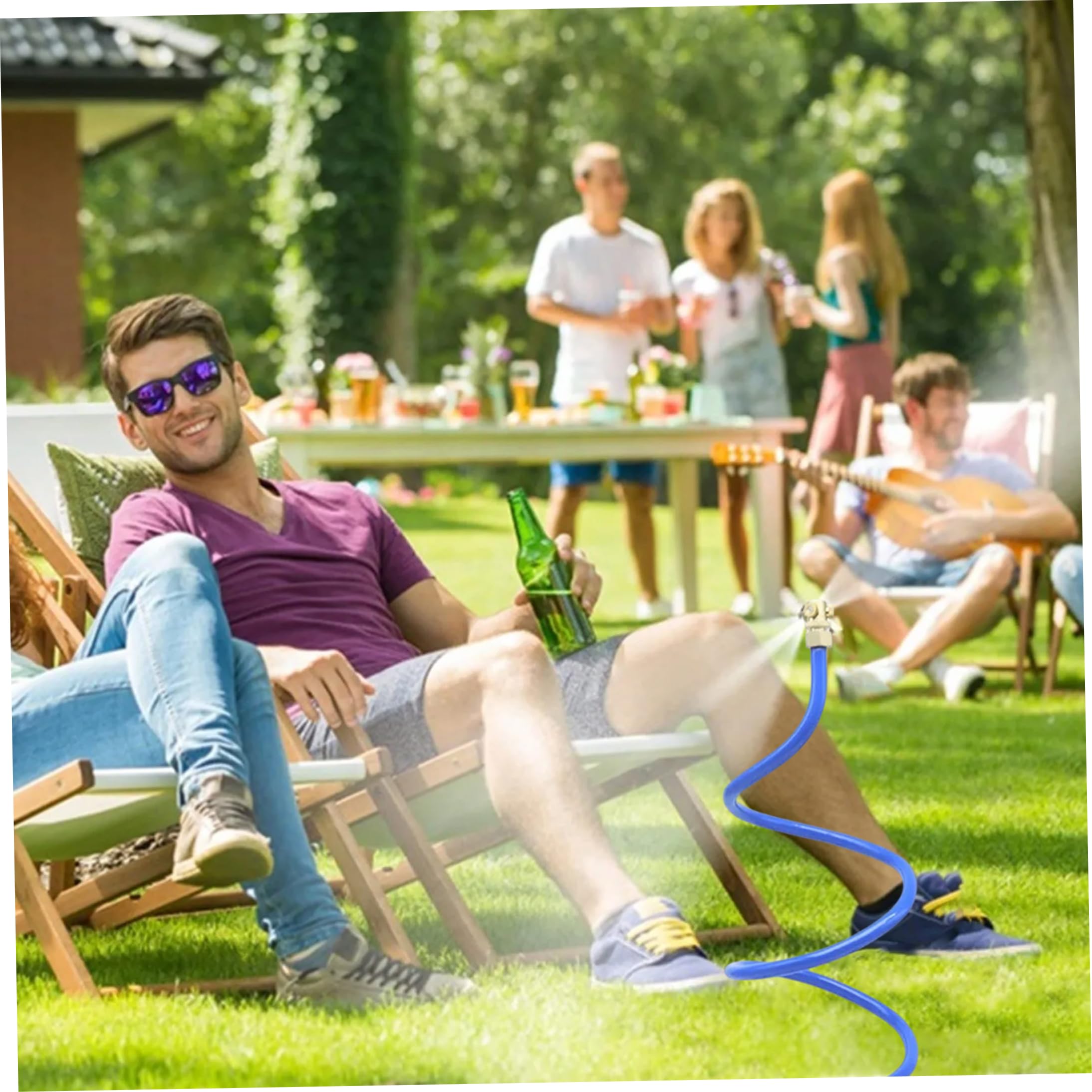 Outdoor Mister – verstellbares, tragbares Terrassen-Nebelsystem, 76 Zoll verstopfungssicherer 3/4-Zoll-Schlauchanschluss, blau