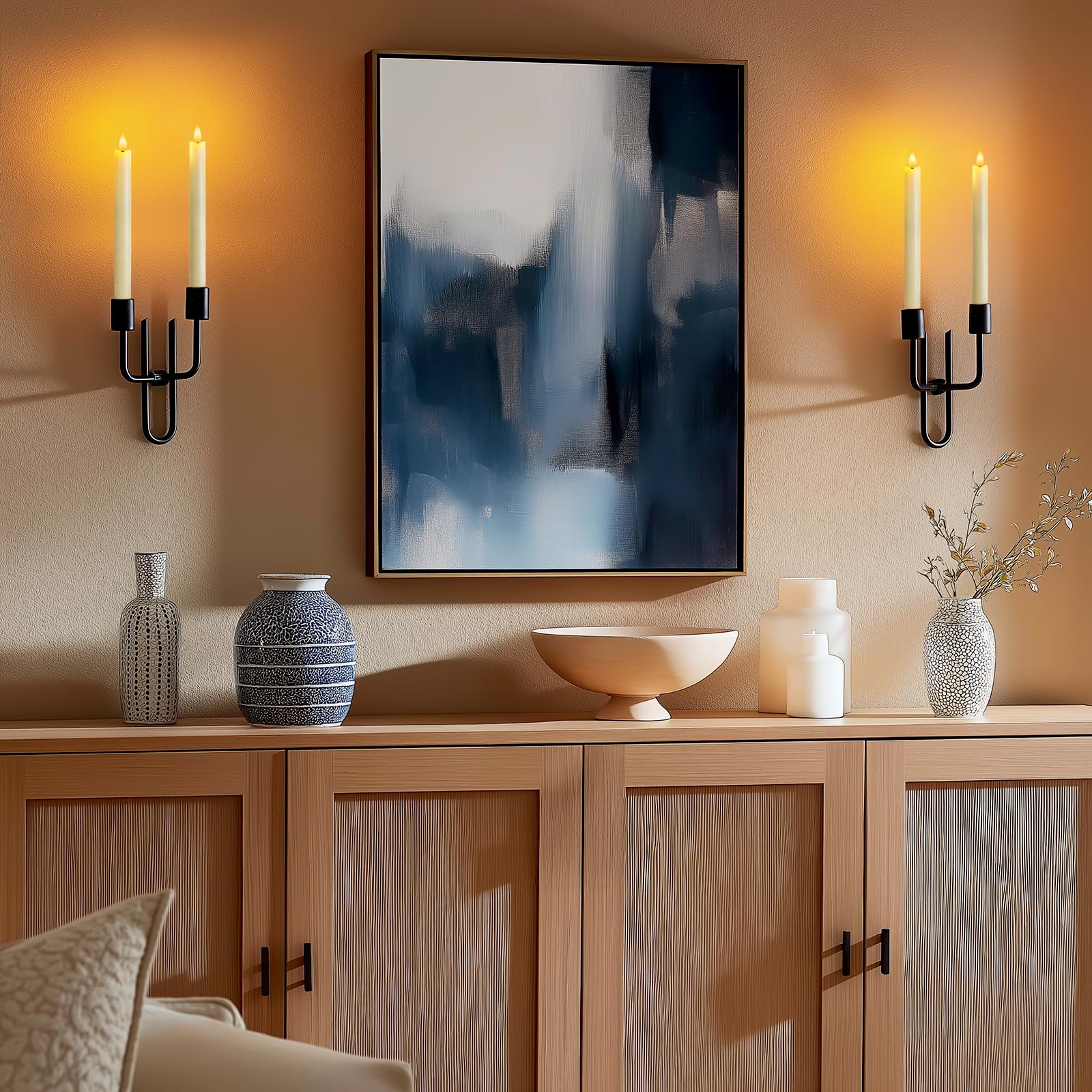 12 velas cónicas sin llama con regulador de temporizador remoto, candelabros LED de plástico marfil de 9.6 pulgadas