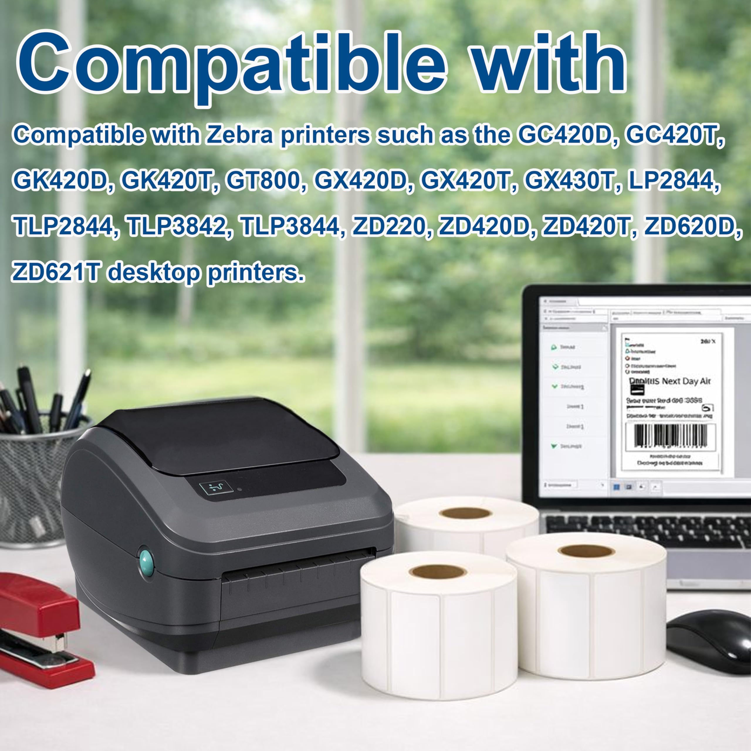 etichette termiche, 57 x 32 mm, compatibili con le stampanti Zebra GC420d, GK420d, GX420d e GX420t, 1500 etichette per rotolo, 6 rotoli.