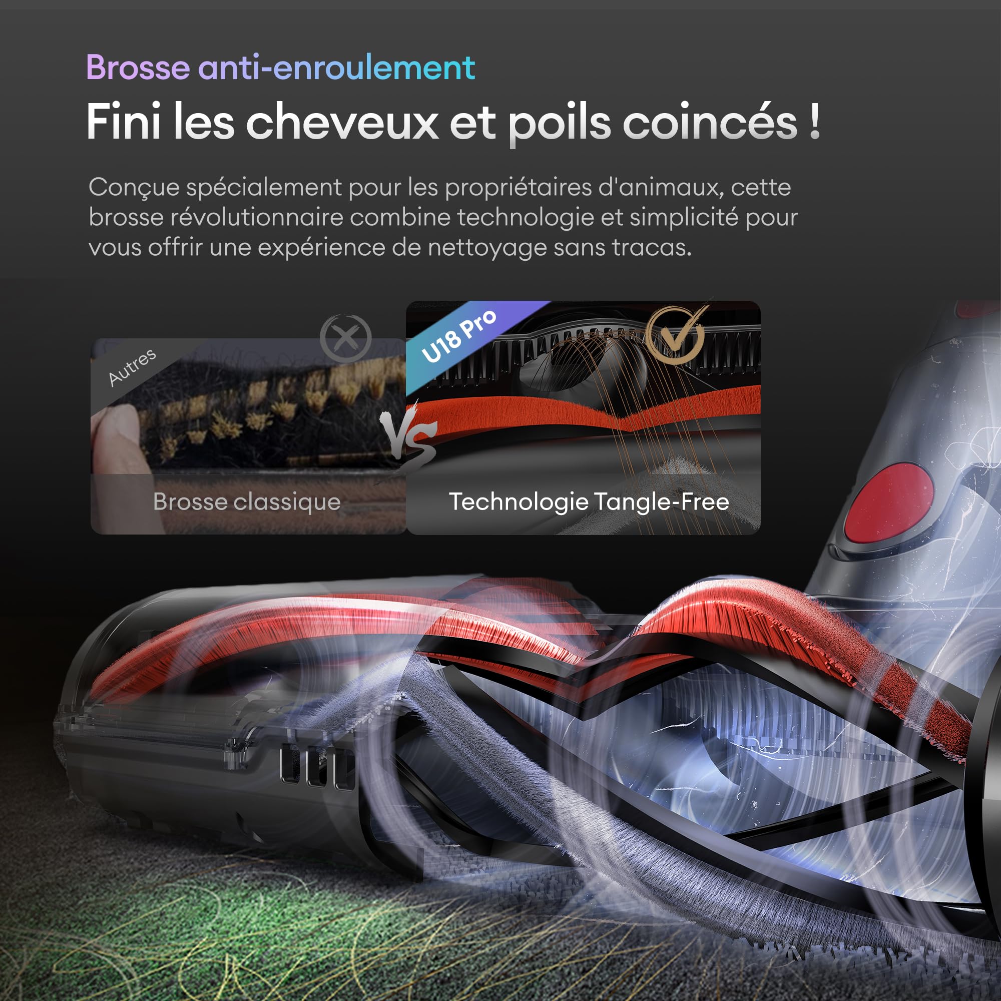 Ultenic U18 Pro Aspirateur Balai sans Fil | 55kPa Puissant Poils d'animaux | GreenEye | 80min Autonomie | HEPA H13 Anti-Allergie | Tube Pliable | Maison & Voiture