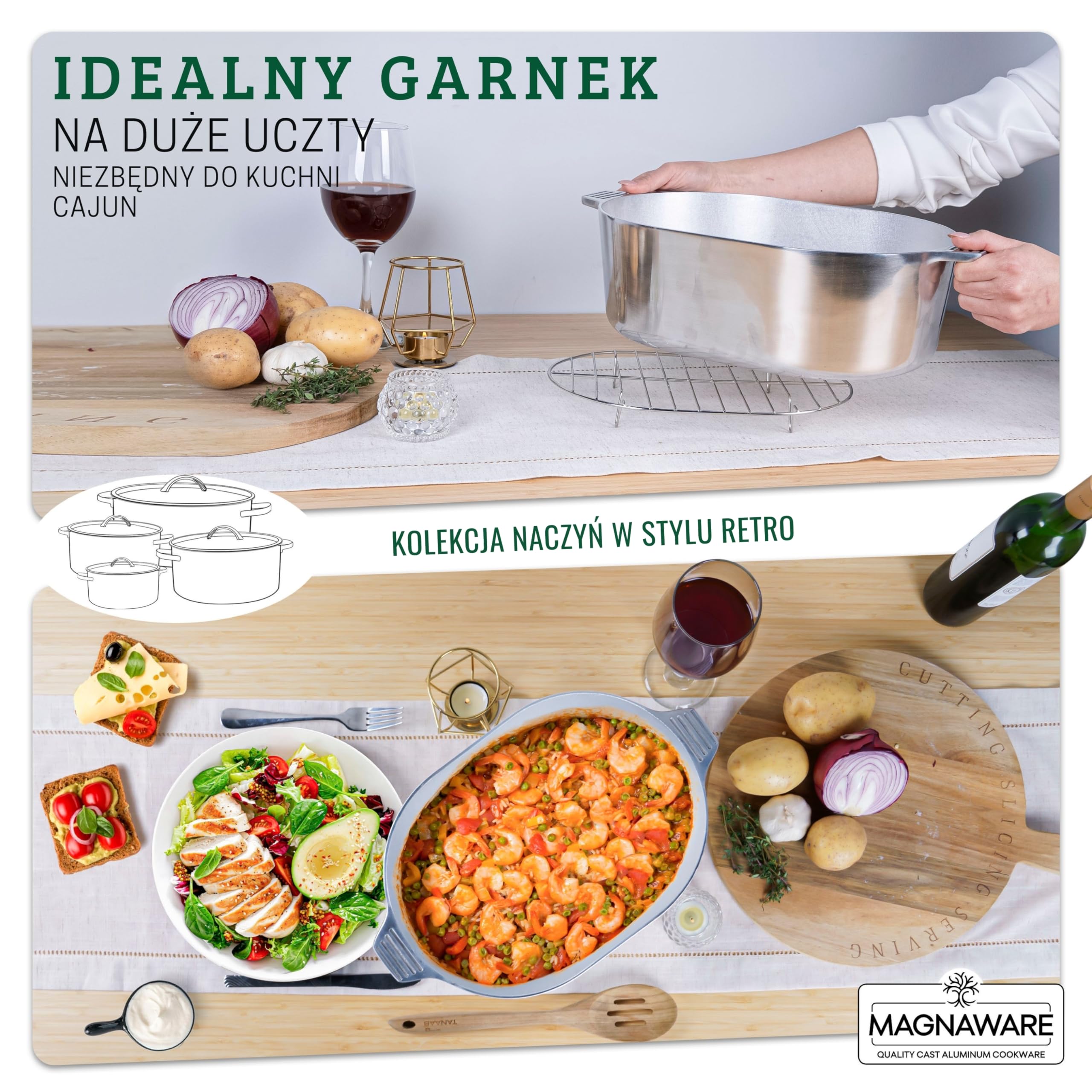 Magnaware Żeliwny Garnek Aluminiowy – Lekki Owalny Brytfanna z Pokrywką dla Rodzin & Przyjęć – Idealne Rozprowadzanie Ciepła do Wolnego Gotowania, Pieczenia & Potraw Cajun – 8L