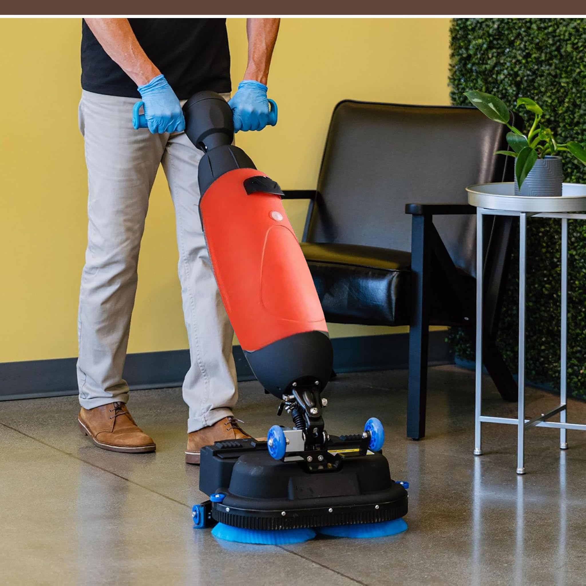 Cabezal Doble Eléctrica Fregona, Aspiradora Lavadora de Suelos Sin Cable, 2 Cepillos Rotativos 360°, Sistemas de Empuje, para Limpieza de Azulejos en Áreas Comerciales y Domésticas