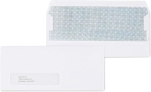 Staples Sobre de ventana tintado #10 de seguridad autosellante, 4 18 pulgadas x 9 12 pulgadas, tejido blanco, 1000cartón (ST511290-CCVS)