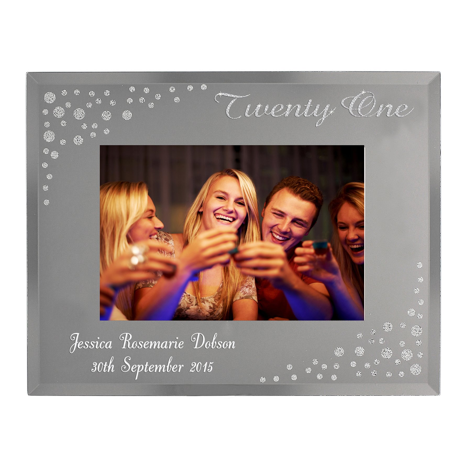 21st Birthday Photo Frame. Personalised Glass 6x4 Diamante Frame
