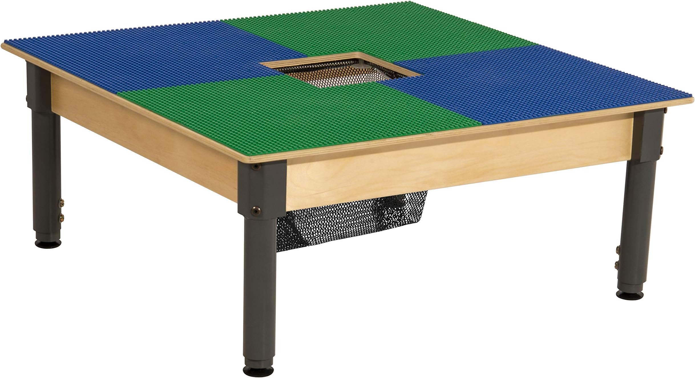 Wood Designs Time-2-Play Lego Compatible Table with Storage and Adjustable Legs (12"-17") for Kids/Toddlers, Blue & Green