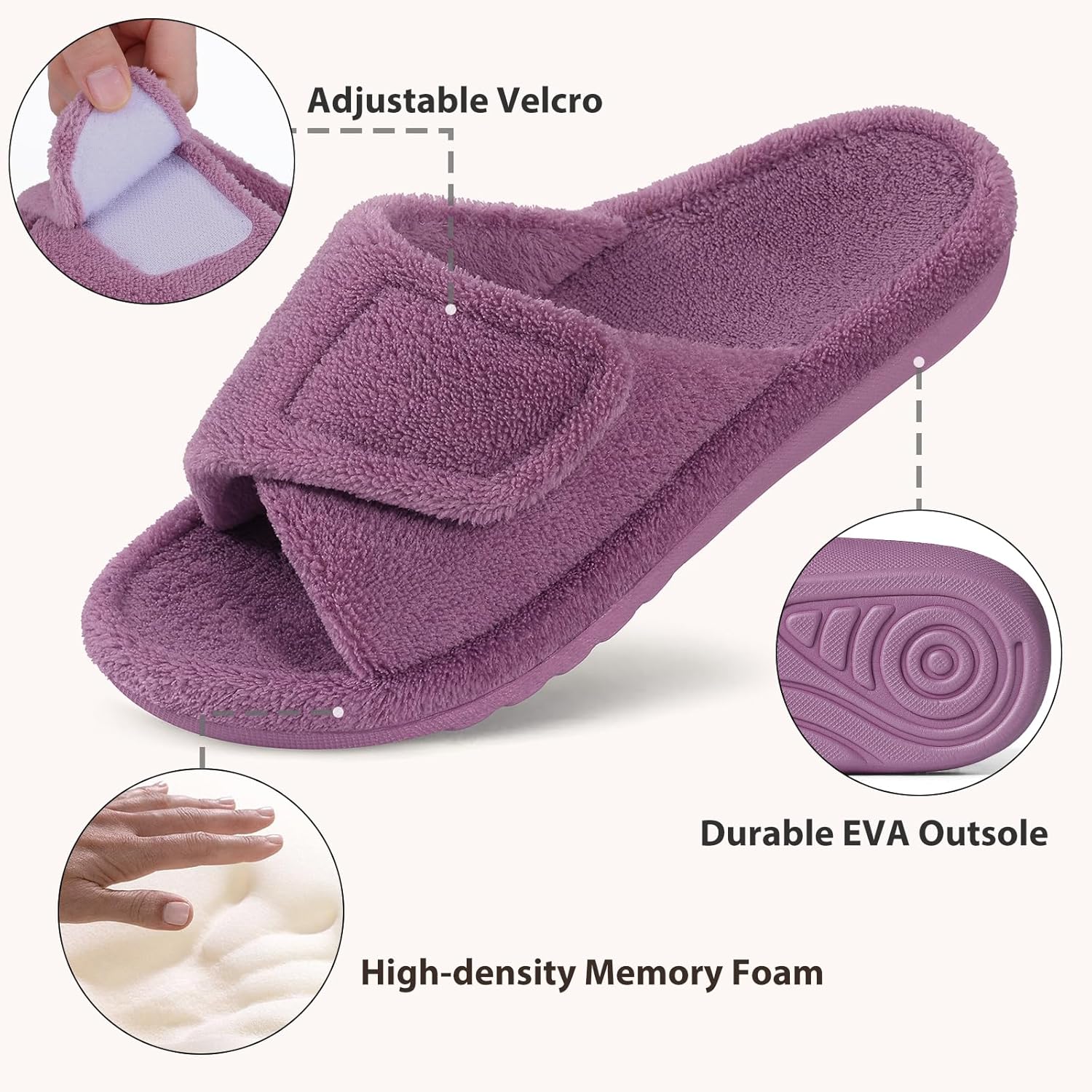 Litfun Women's Orthopedic Slippers with Arch Support Adjustable Open Toe House Shoes for Plantar Fasciitis - Image 4