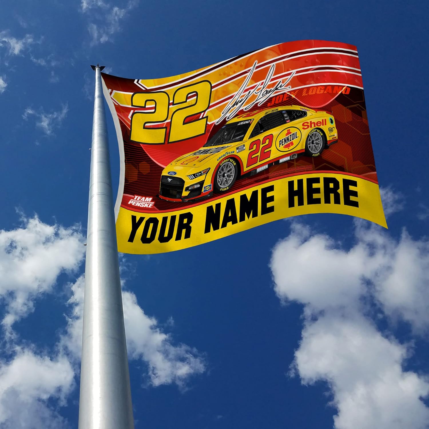 Rico Industries NASCAR Racing Joey Logano #22 Penzoil Personalized - Custom 3' x 5' Banner Flag - Made in The USA - Indoor or Outdoor Décor