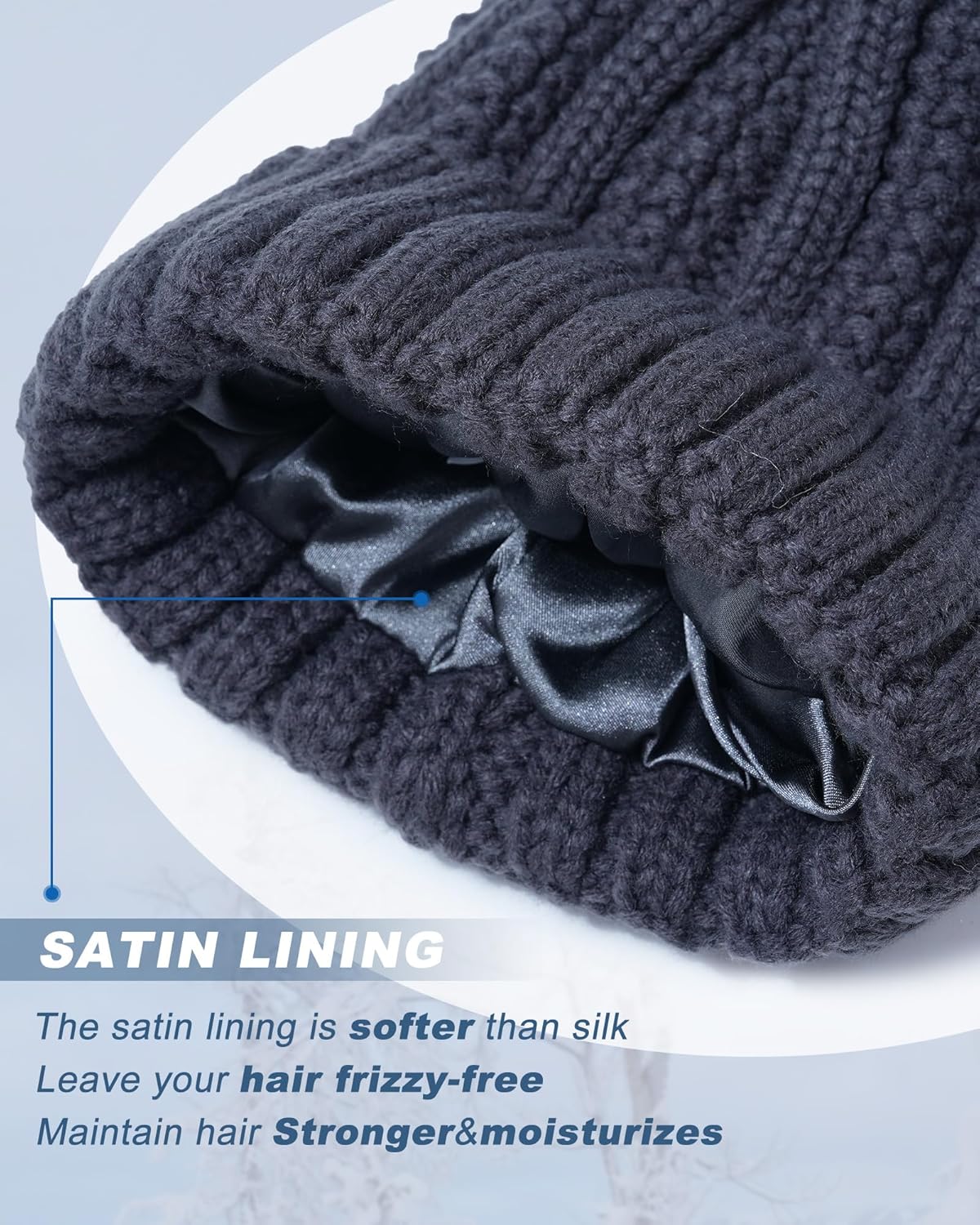 HOKEMP Womens Winter Beanie Hat, Satin Lined Women Hat Faux Fur Pom Pom Beanies Women Warm Knit Hats Warm Cap - Image 4