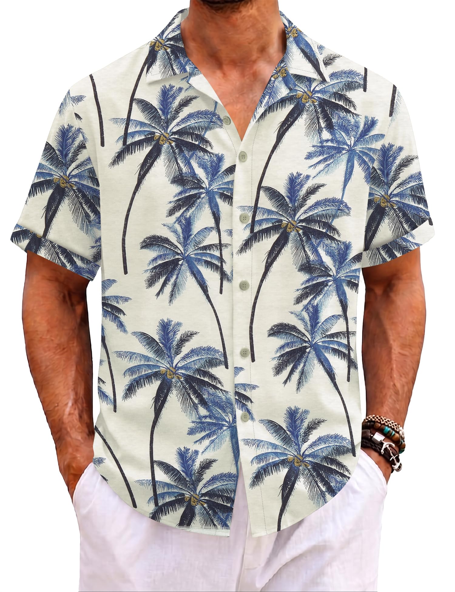 EFFAN Herren Hawaii Hemd Kurzarm Knopfleiste Tropisches Blumenmuster Reguläre Passform Leicht Sommer Strand Urlaub Hemd