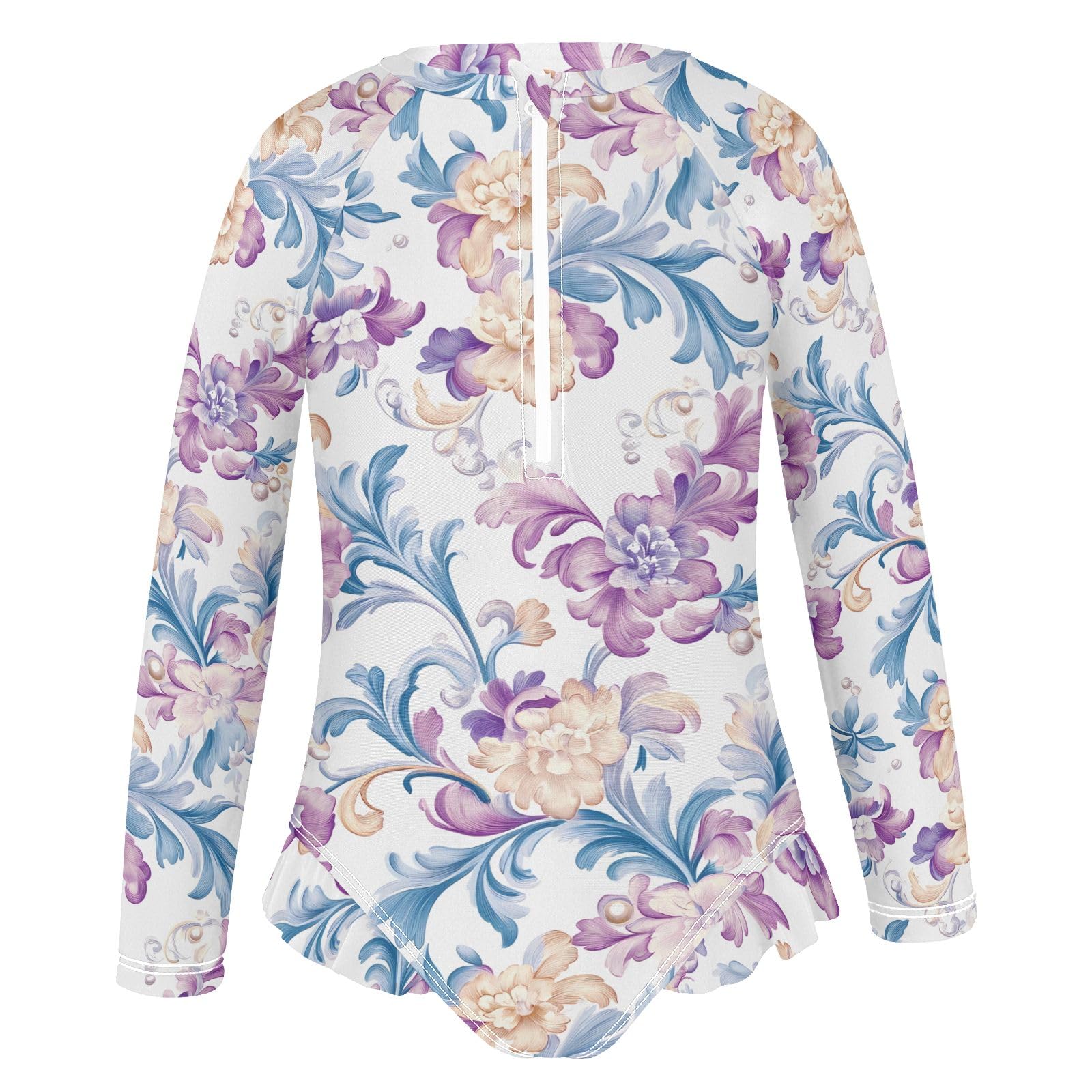 ALAZA Swimsuit for Girls Long Sleeve Rashguard Bathing Suit European Purple Flower Quick Dry 4T