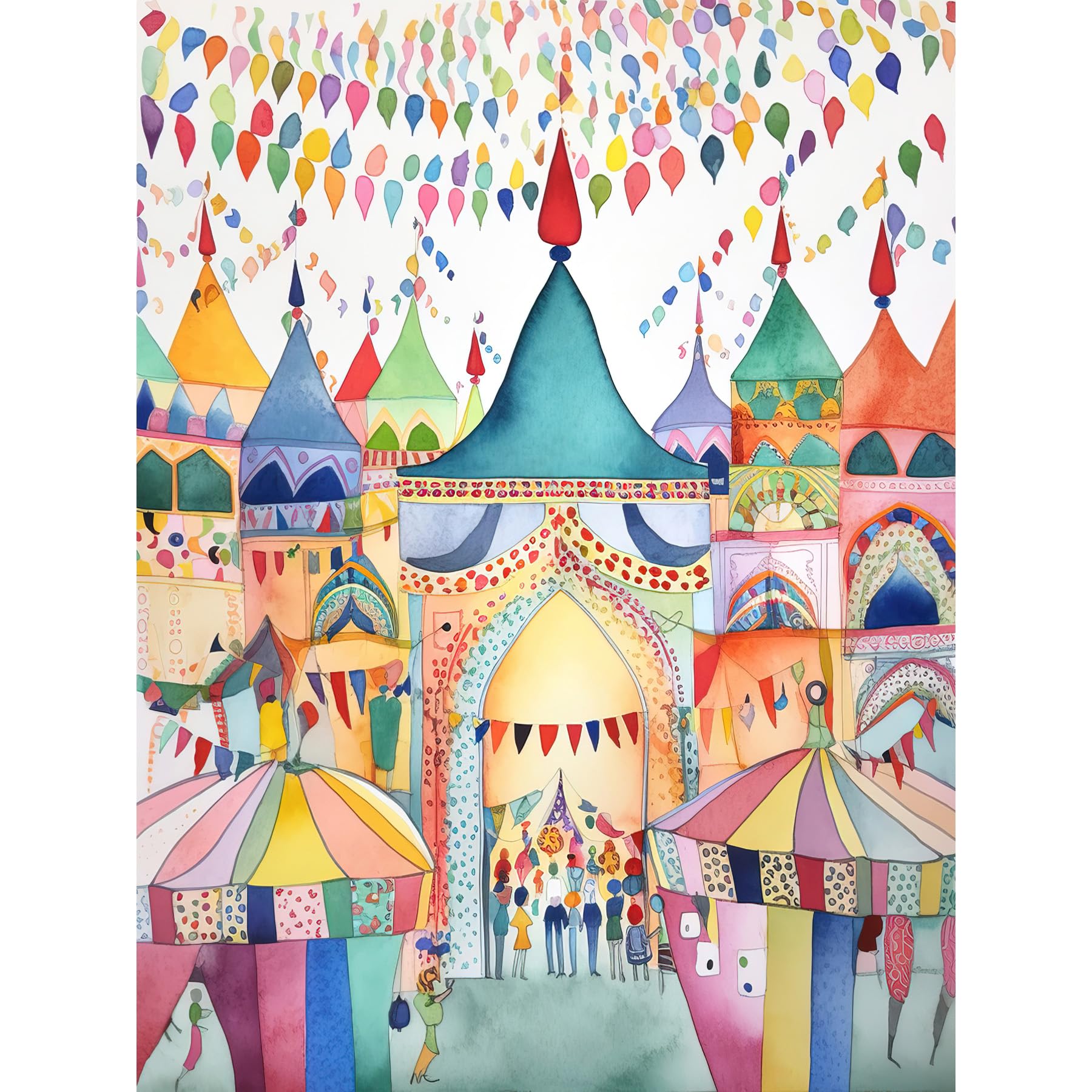 Artery8 Festival Folk Art Watercolour Painting Extra Large XL Wall Art Poster Print