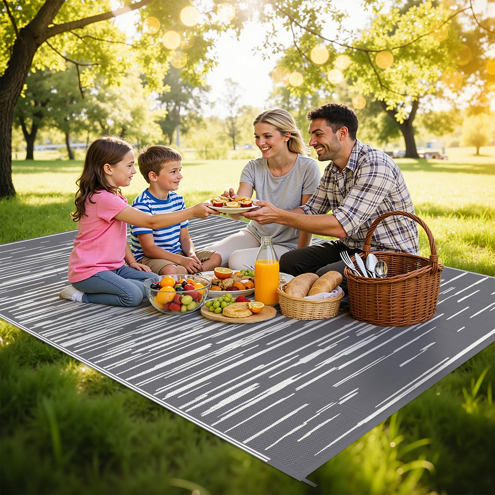 HEBE Alfombra de exterior para patio, reversible, impermeable, para exteriores, camping, caravana, tienda de campaña, a rayas, para caravana, patio, terraza, playa, balcón, caravana, porche