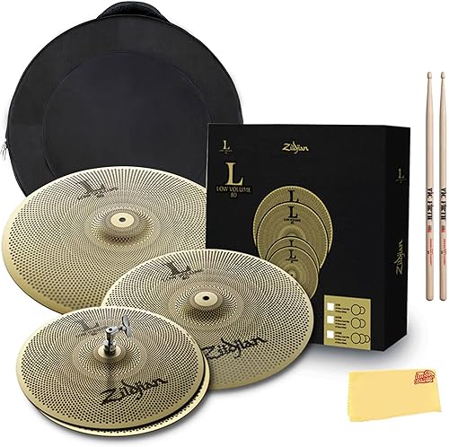 Zildjian LV468 L80 Juego de platillos de bajo volumen con bolsa para platillo, baquetas y paño de pulido Austin Bazaar Paquete con baquetas,con