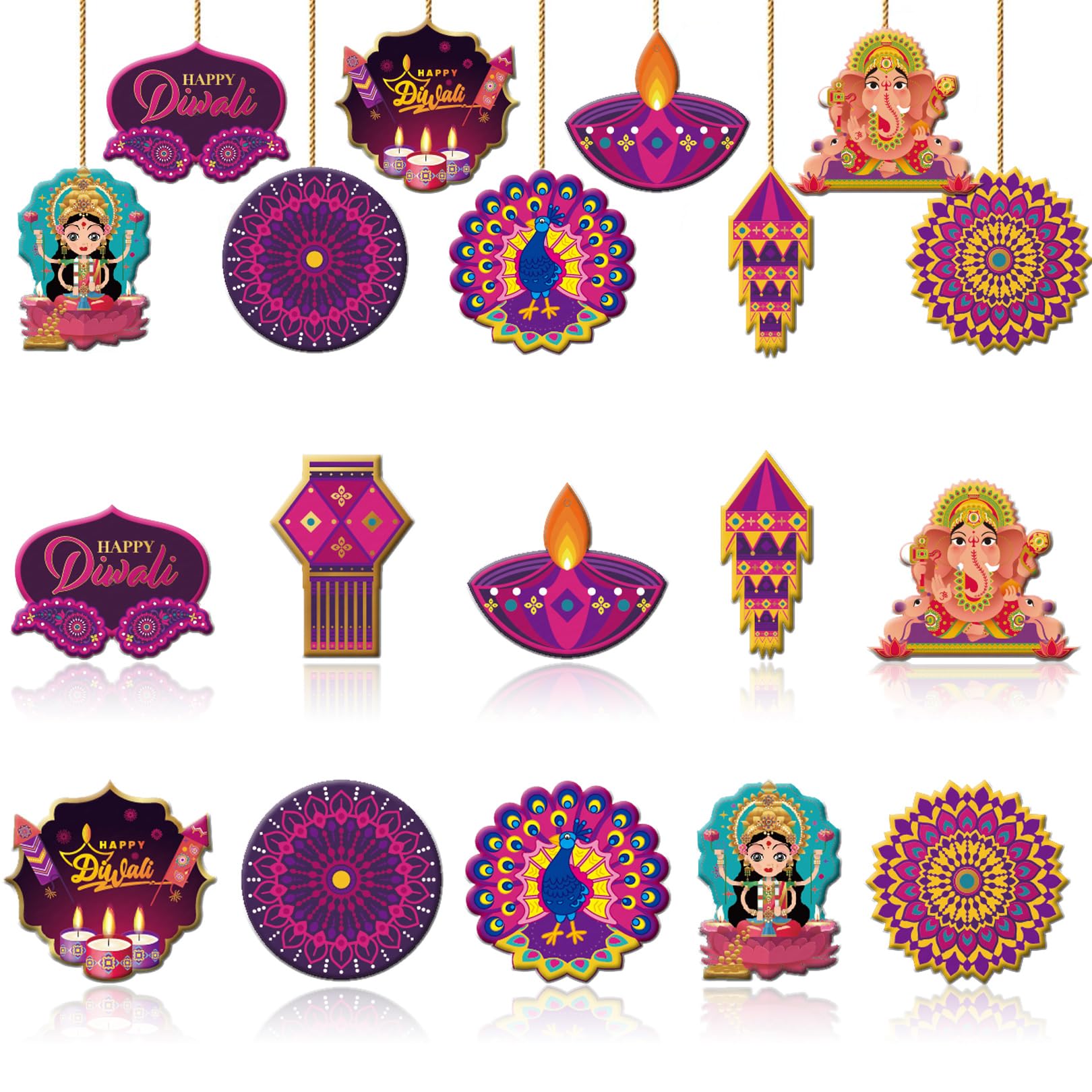 Athem Colorful 10 Pcs Diwali Rangoli Wooden Diwali Decorations For House, Indian Pooja Decorations For Diwali, Navratri, Wedding, Ganesh Pooja