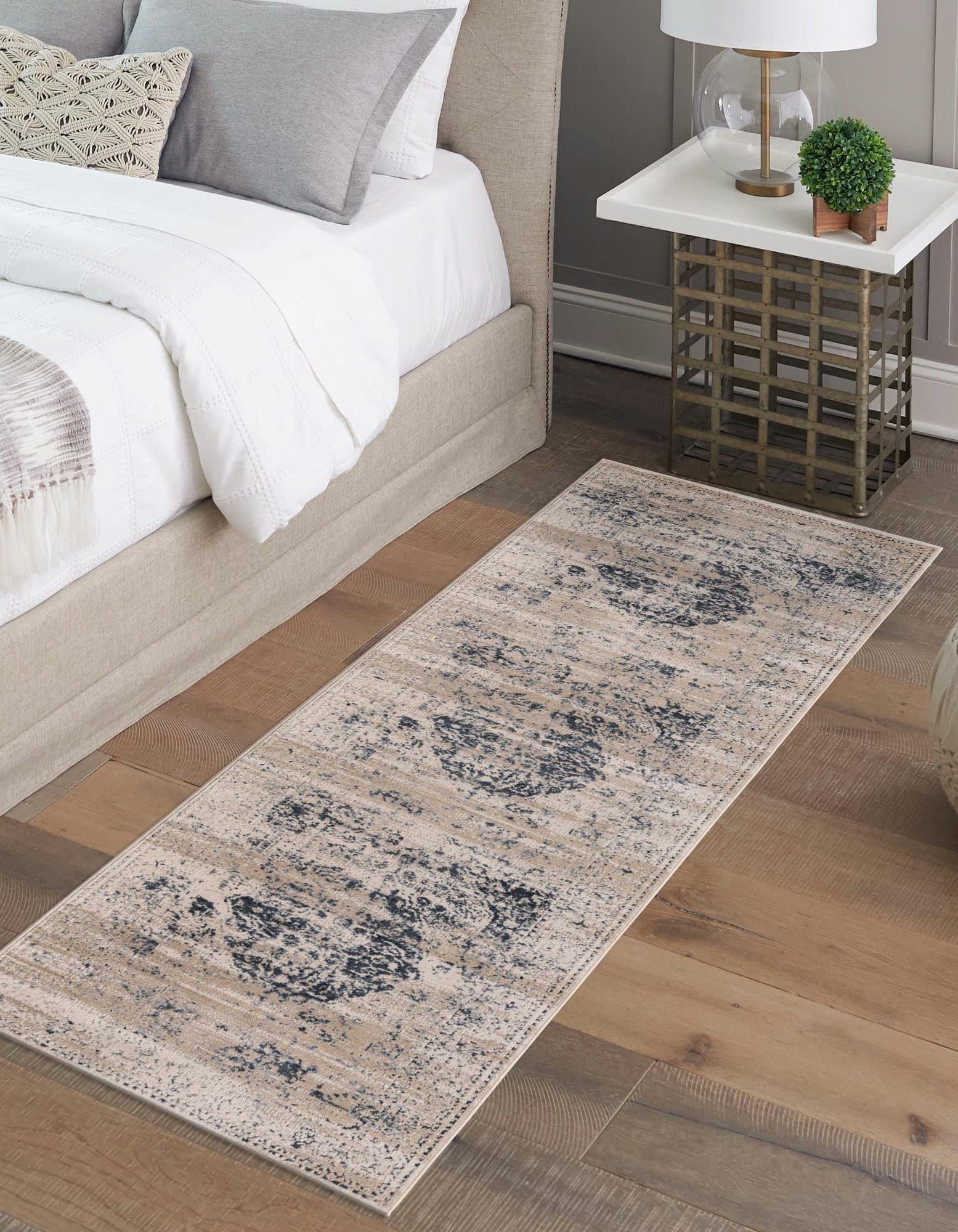 Rugs.com Eliza Collection Rug – 2' 7 x 10' Runner Dark Blue Low Rug Perfect for Hallways, Entryways