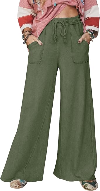 Wide Leg Pants for Women Acid Wash Palazzo Sweatpants Casual Drawstring Baggy Trousers with Pockets